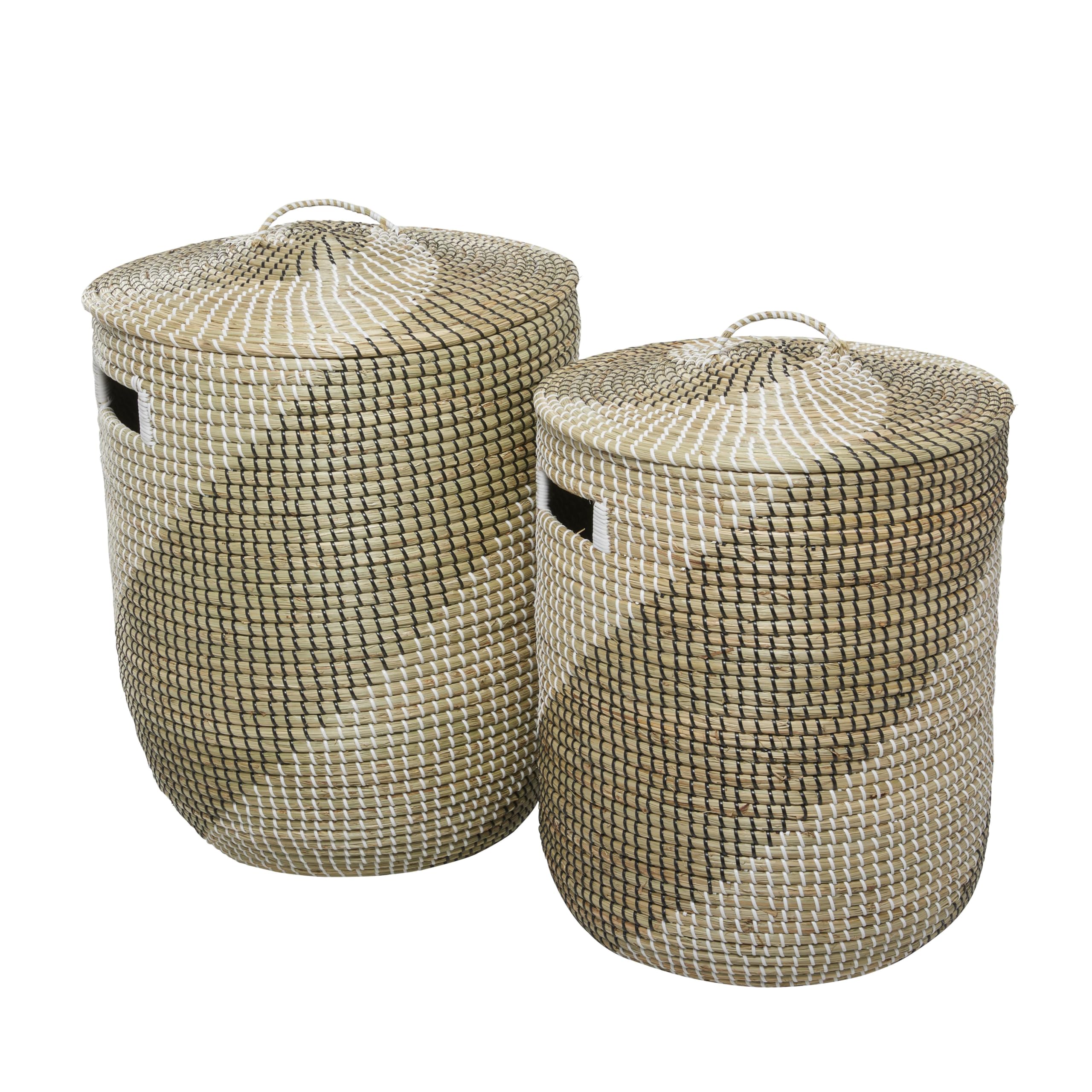Deco 79 Handwoven Seagrass Storage Baskets with Lids - Set of 2 (24