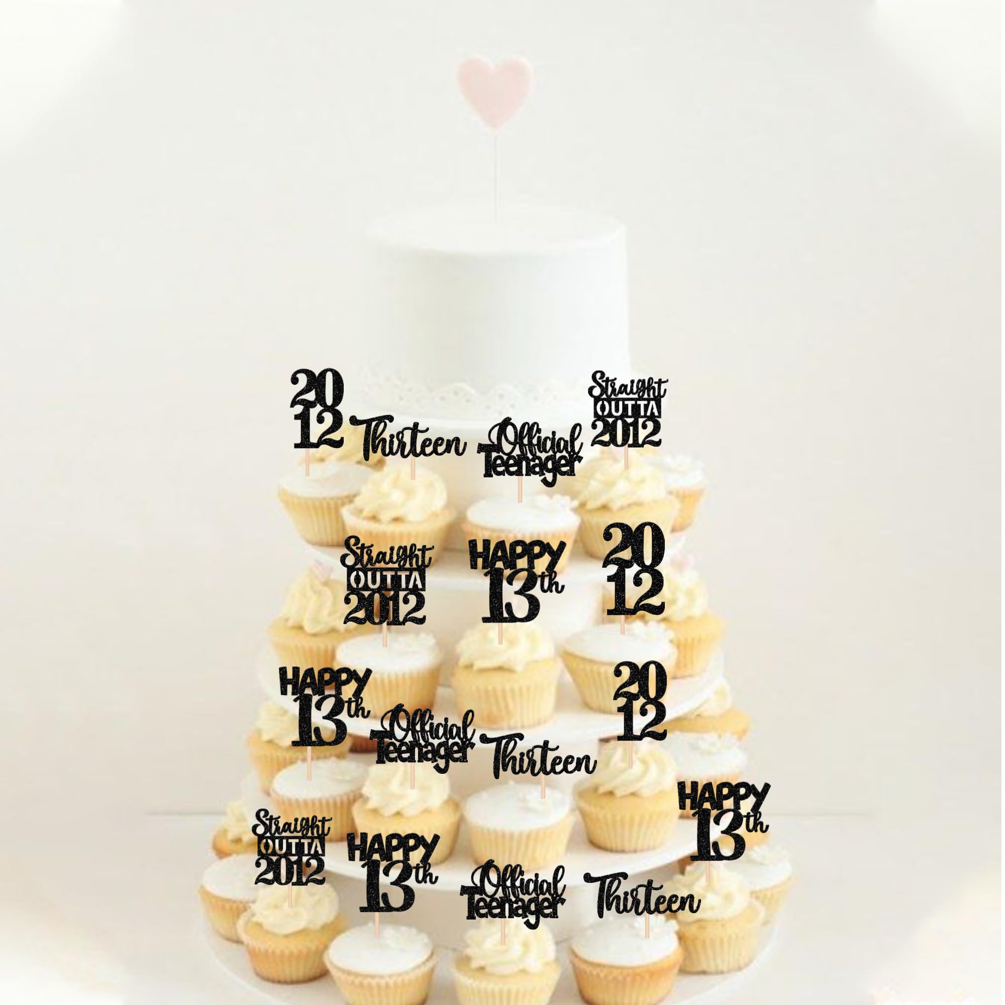 30PCS Black 13th Birthday Cupcake Toppers - Glitter Thirteen Happy 13th Straight Outta 2012 Cupcake Picks - Cheers to 13 Years Party Decorations - Perfect for 13th Birthday, Anniversary & Teen Celebrations