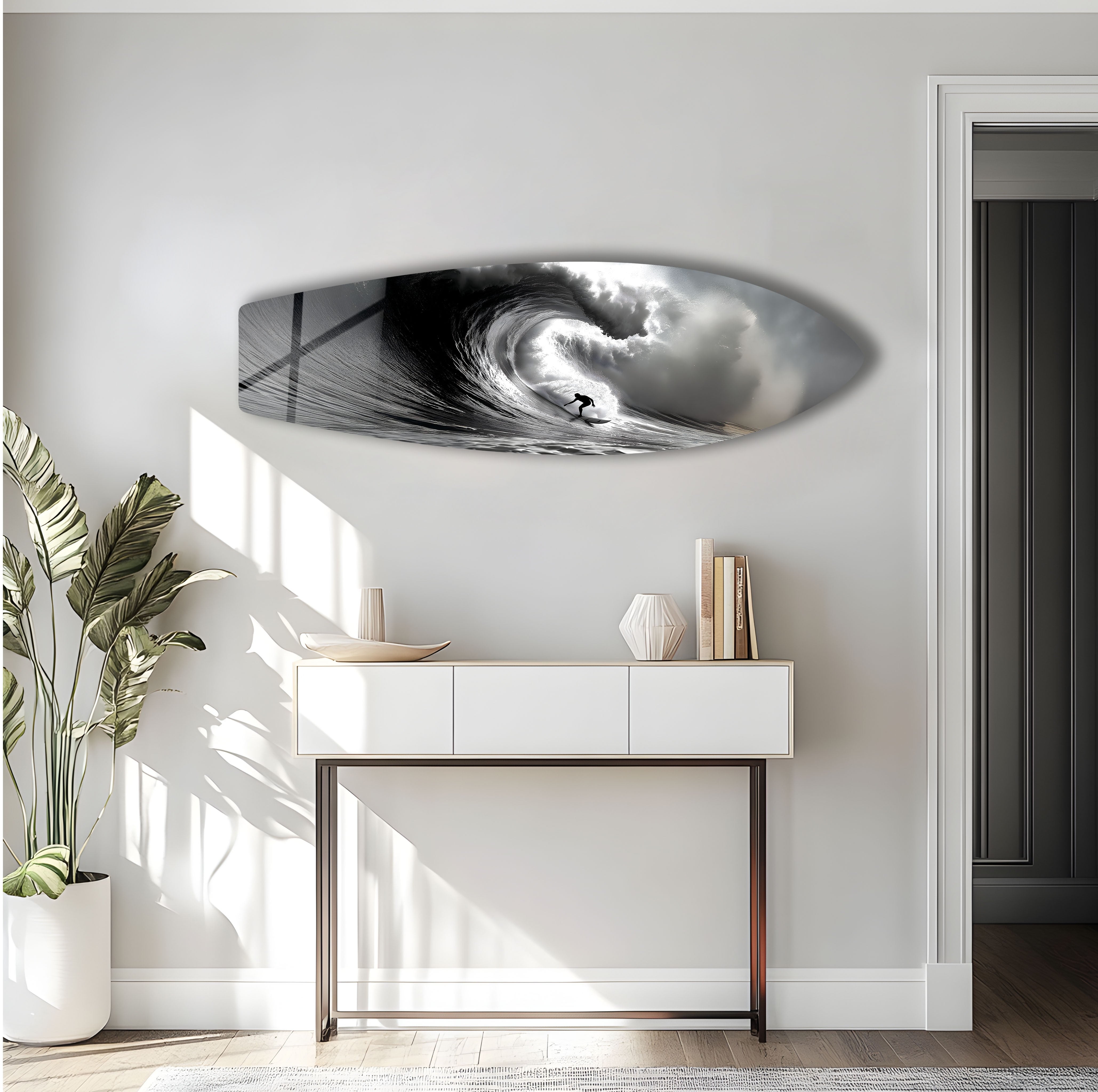 Black and White Surfboard Wall Art - Coastal Decor for Beach House, Surf Shop & Ocean-Themed Rooms - Perfect for Living Room, Bedroom or Office