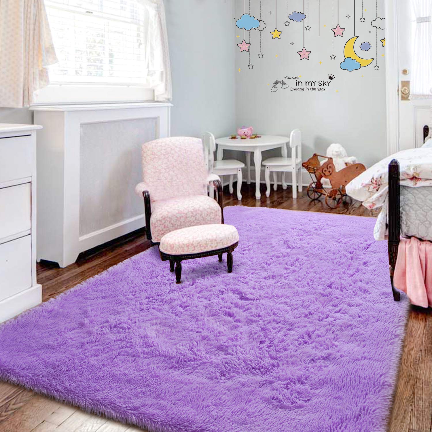 Toneed Fluffy Shaggy Area Rug 5x8 Feet - Ultra Soft Plush Fuzzy Carpet for Bedroom, Living Room, Nursery & Kids Room - Modern Home Decor in Purple | Perfect for Cozy Floor Comfort, Play Areas & Stylish Interior Design