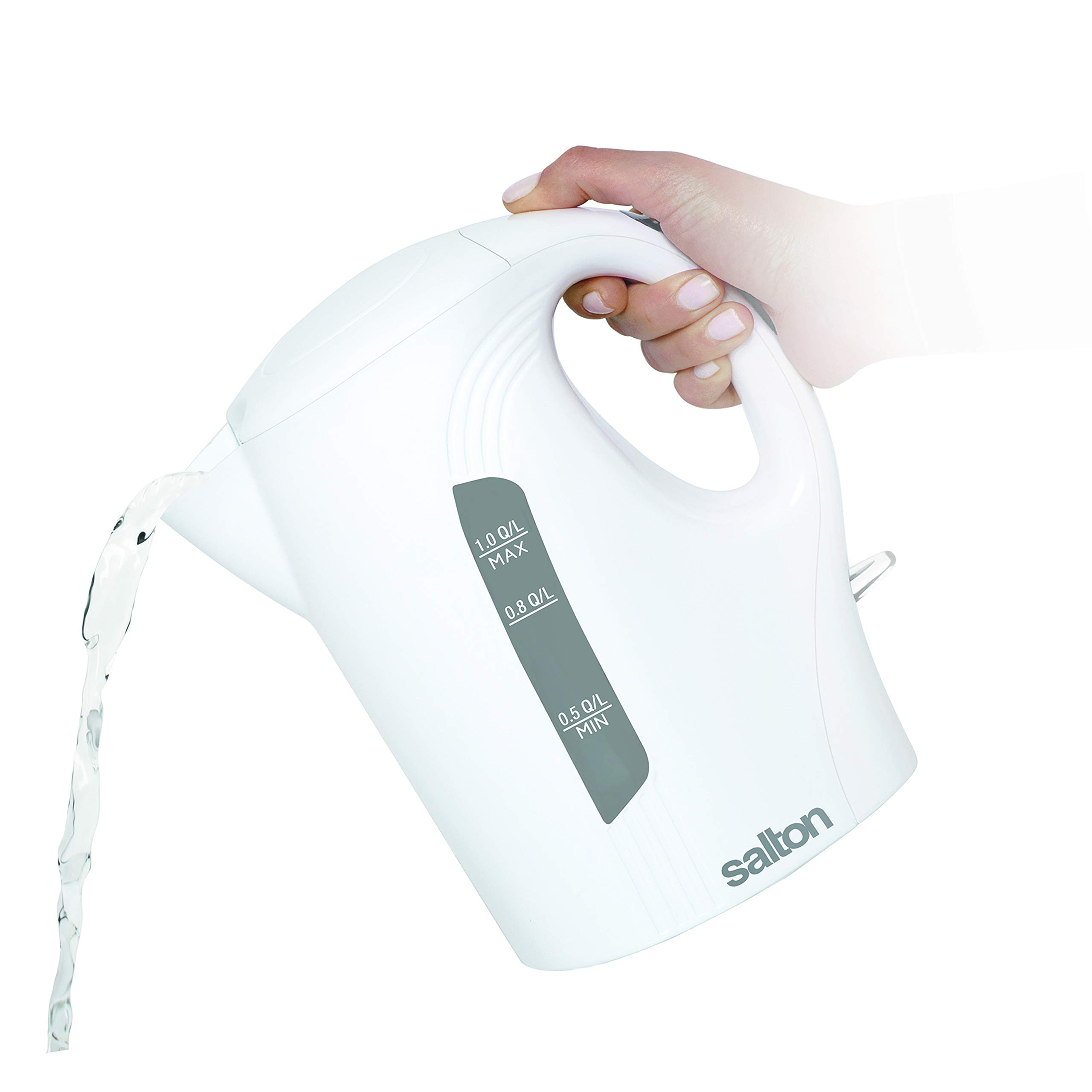 Salton Electric Cordless Jug Kettle - 1 Liter/1.7 Quart Stainless Steel Water Boiler - Fast Heating & Auto Shut-Off - Perfect for Tea, Coffee & Instant Meals - White