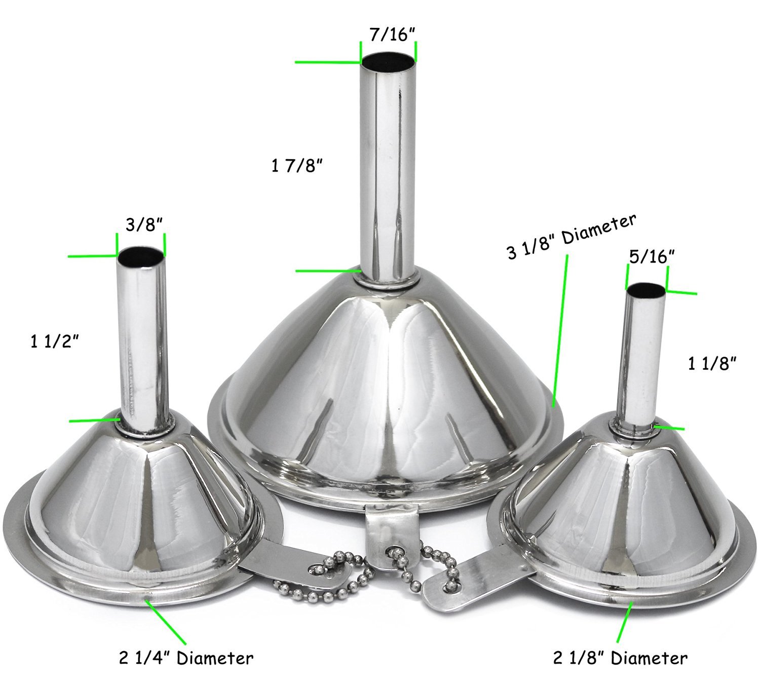 Greenco Estilo 3-Piece Stainless Steel Funnel Set - Kitchen Cooking, Baking, Oil Transfer & Auto Maintenance Essential Tools