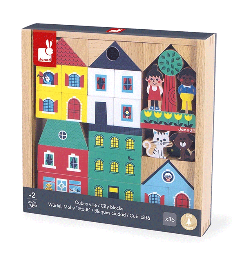 Janod City Cross Roads - Set of 36 Wooden Building Blocks for Kids | STEM Educational Toys | Creative Play for Toddlers & Preschoolers | Perfect for Birthday Gifts & Classroom Activities