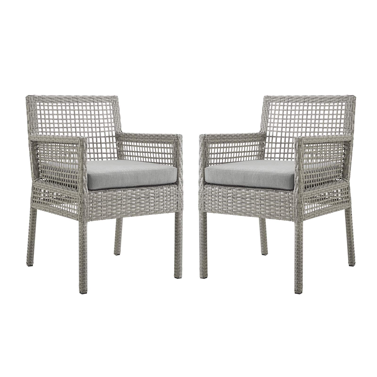 Modway Aura Wicker Rattan Outdoor Patio Dining Chairs - Set of 2 Gray Armchairs for Backyard, Garden, Poolside & Balcony Relaxation