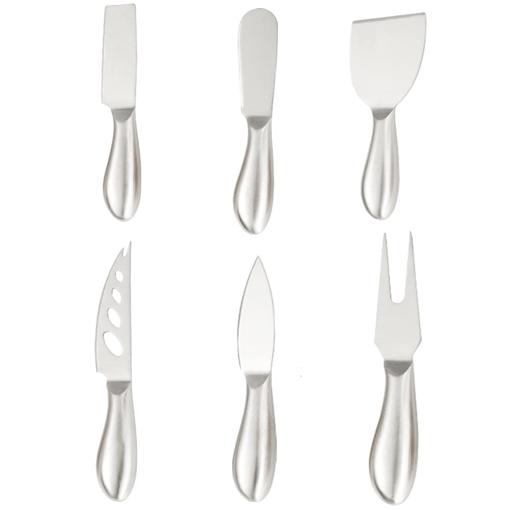 Premium 6-Piece Stainless Steel Cheese Knife Set with Forks & Slicers - Kitchen Cheese Cutting Tools for Parties, Charcuterie Boards & Gourmet Entertaining