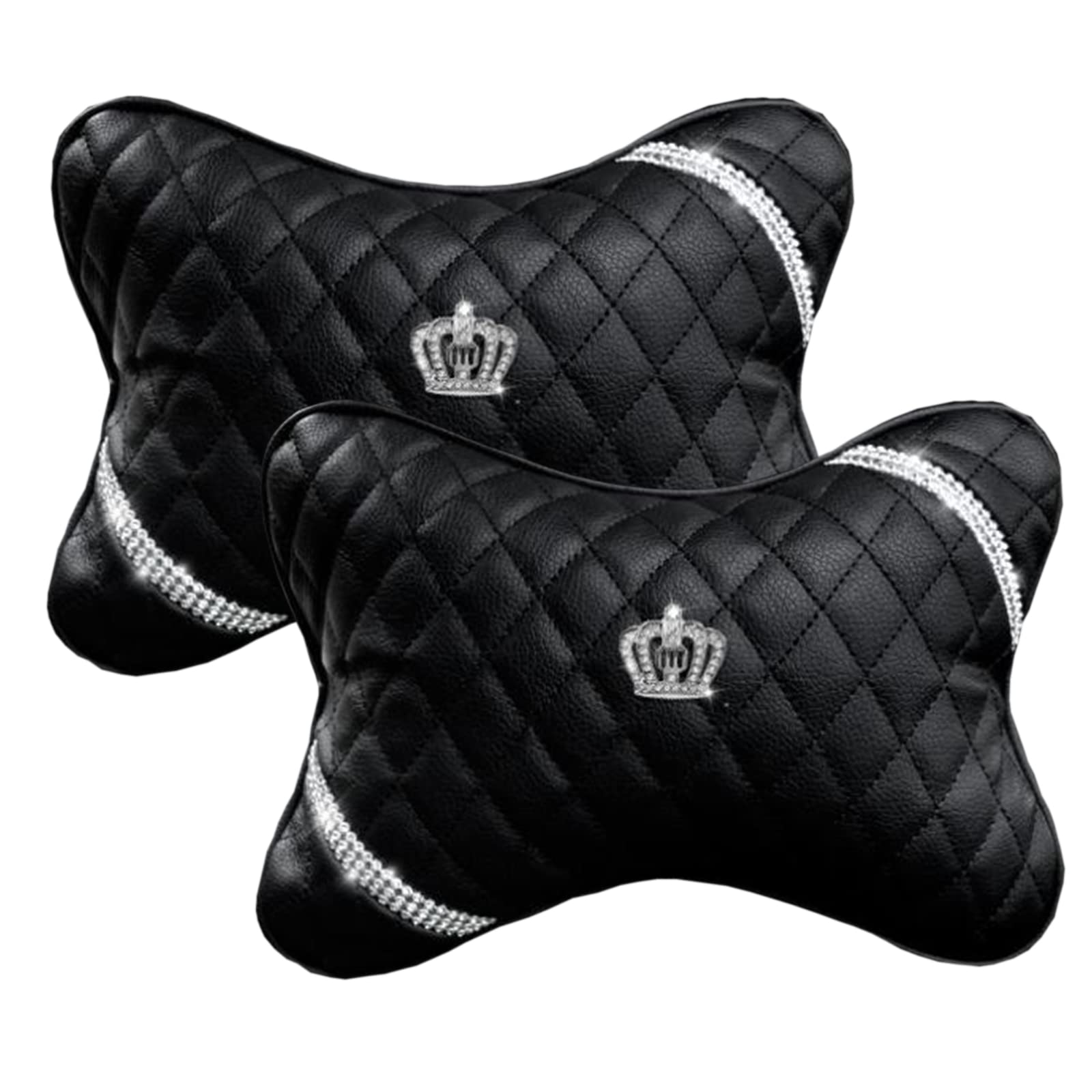 BlingSHD 2 Pack Rhinestone Car Neck Pillow - Soft Headrest Support for Travel & Road Trips - Comfortable Neck Cushion with Crown Design for Cars, Office & Home Use