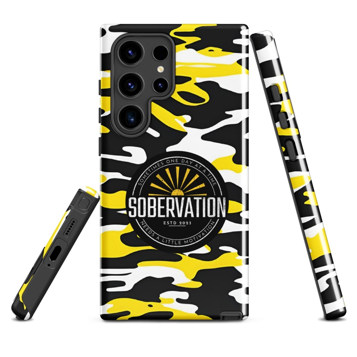 Sobervation Yellow Camo Samsung Phone Case - Stylish Protective Cover for Samsung Galaxy | Motivational Sobriety Gift for Recovery & Everyday Use