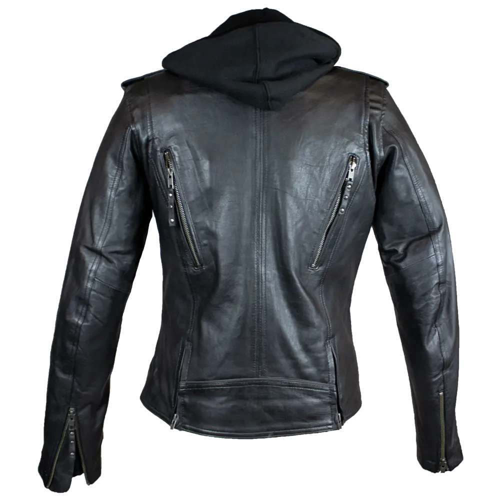 Open Road Women's Hooded Classic Leather Motorcycle Jacket - Stylish Biker Jacket for Riding & Casual Wear - Perfect for Motorcycle Enthusiasts & Fashion Lovers