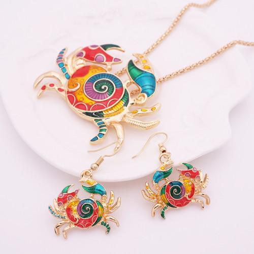Vibrant Crab Jewelry Set - Cute Crab Necklace & Earrings for Women - Perfect for Beach Vacations, Summer Outfits & Sea-Themed Parties