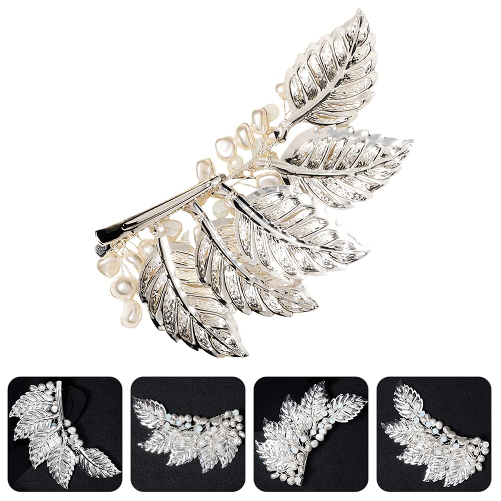 Beaupretty Elegant Metal Leaf Hair Clips with Pearl & Crystal Accents - Vintage Duckbill Hair Barrettes for Women, Brides & Girls - Perfect for Weddings, Prom, Parties & Everyday Hairstyles