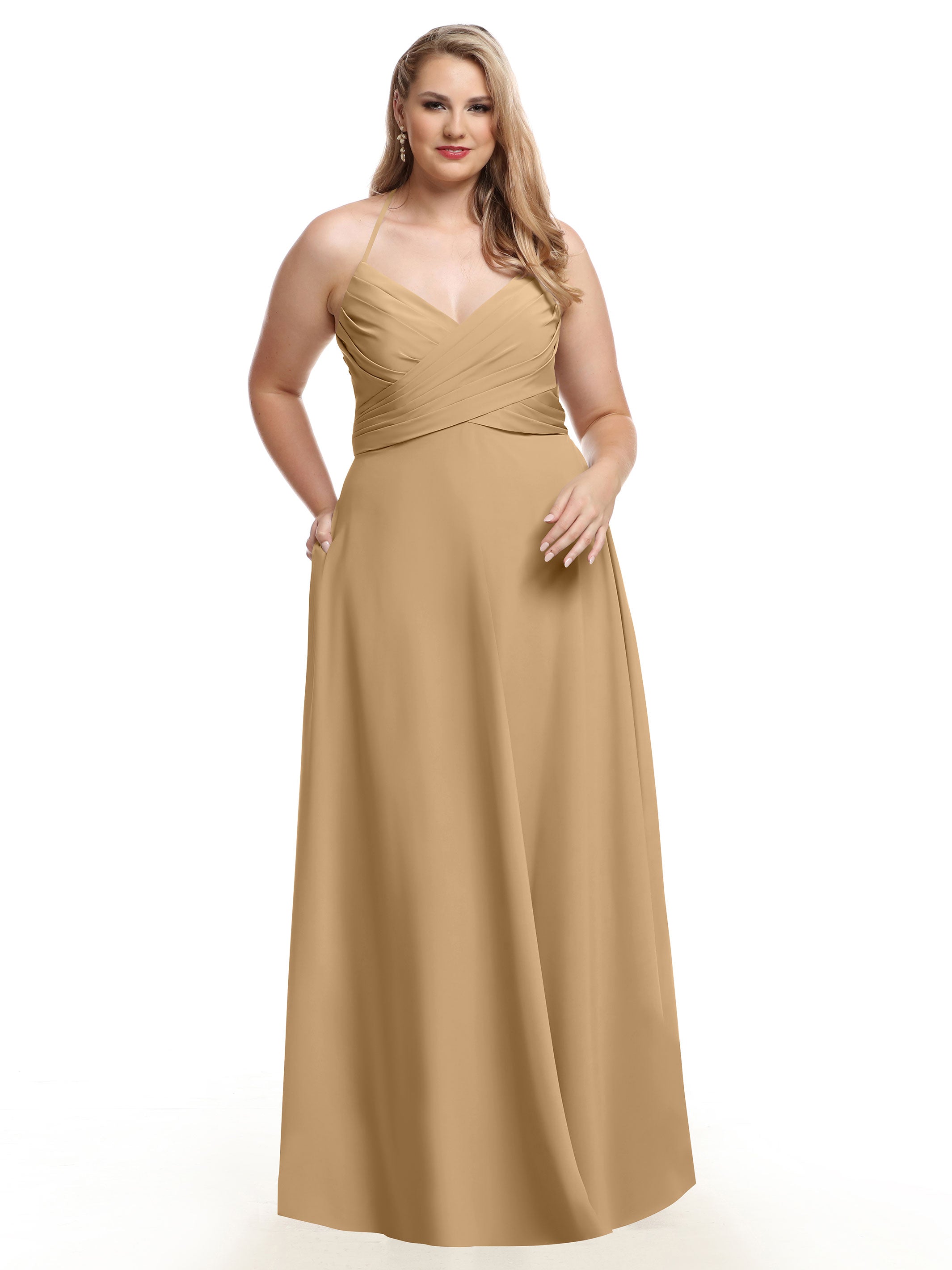 Elegant V-Neck Pleated Stretch Chiffon A-Line Bridesmaid Dress 80101 - Perfect for Weddings, Formal Events & Special Occasions