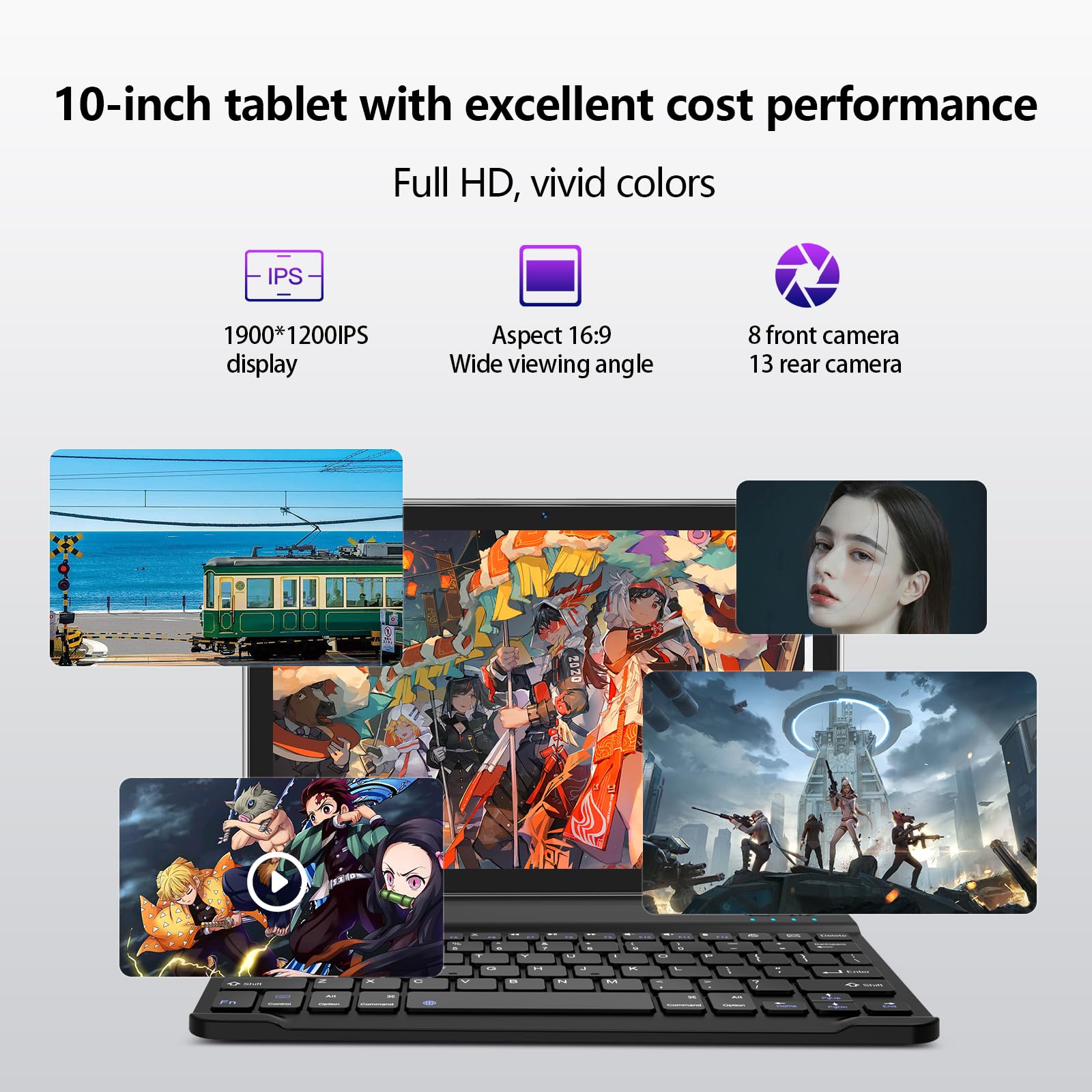 2025 Latest 10 Inch Android 13 Tablet with Keyboard - 128GB ROM, 16GB RAM, Octa-Core Processor, 5G/WiFi, 1080FHD Display, 13MP+8MP Dual Camera, Bluetooth 5.0, GPS, Includes Mouse & Case (Black) - Perfect for Work, Study, and Entertainment