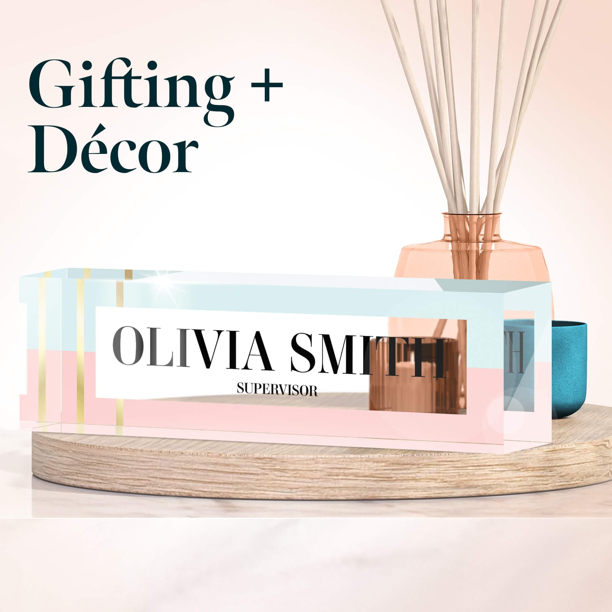 Personalized Desk Name Plate - Custom Engraved Office Nameplate, 2.5x8 Inch Thick Crystal Clear Acrylic with Gift Box - Perfect for Office Decor, Reception Desks & Corporate Gifts - Made in USA by ACRYLUXE (Soft)