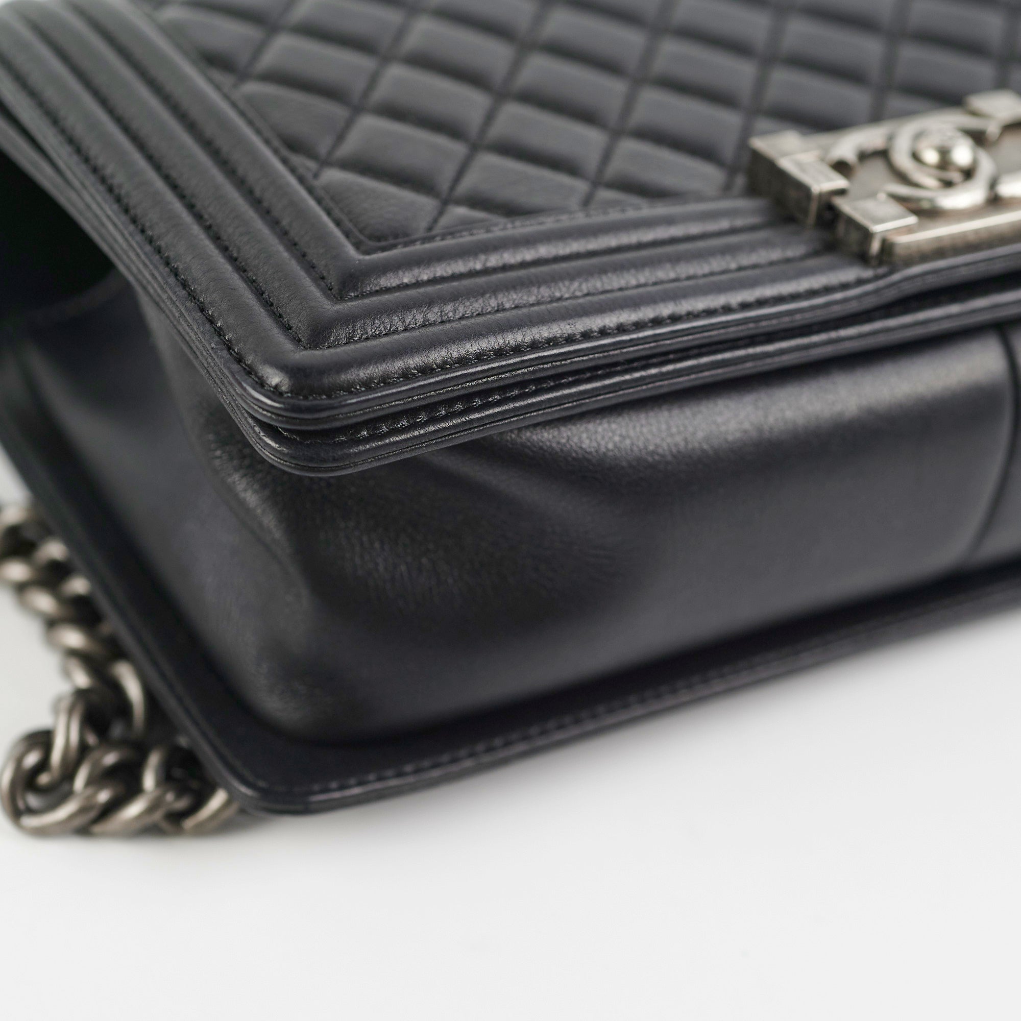 Chanel Boy Old Medium Black Leather Quilted Shoulder Bag - Luxury Designer Handbag for Women, Perfect for Evening Parties & Daily Use