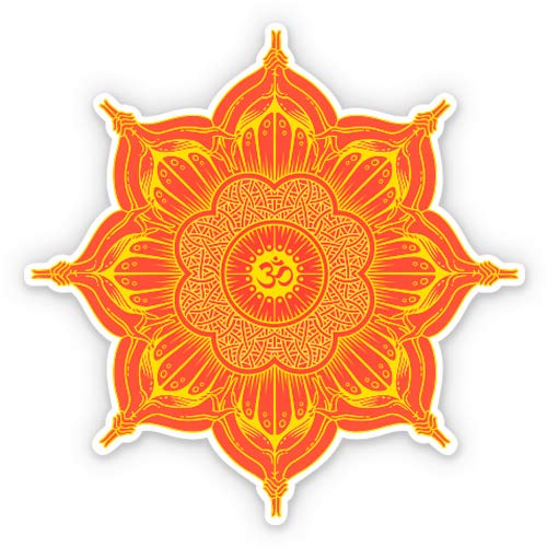 Mandala Orange Om Vinyl Sticker - 5 Inch Waterproof Decal for Car, Laptop, iPad - Perfect for Yoga Studios, Meditation Spaces & Boho Home Decor