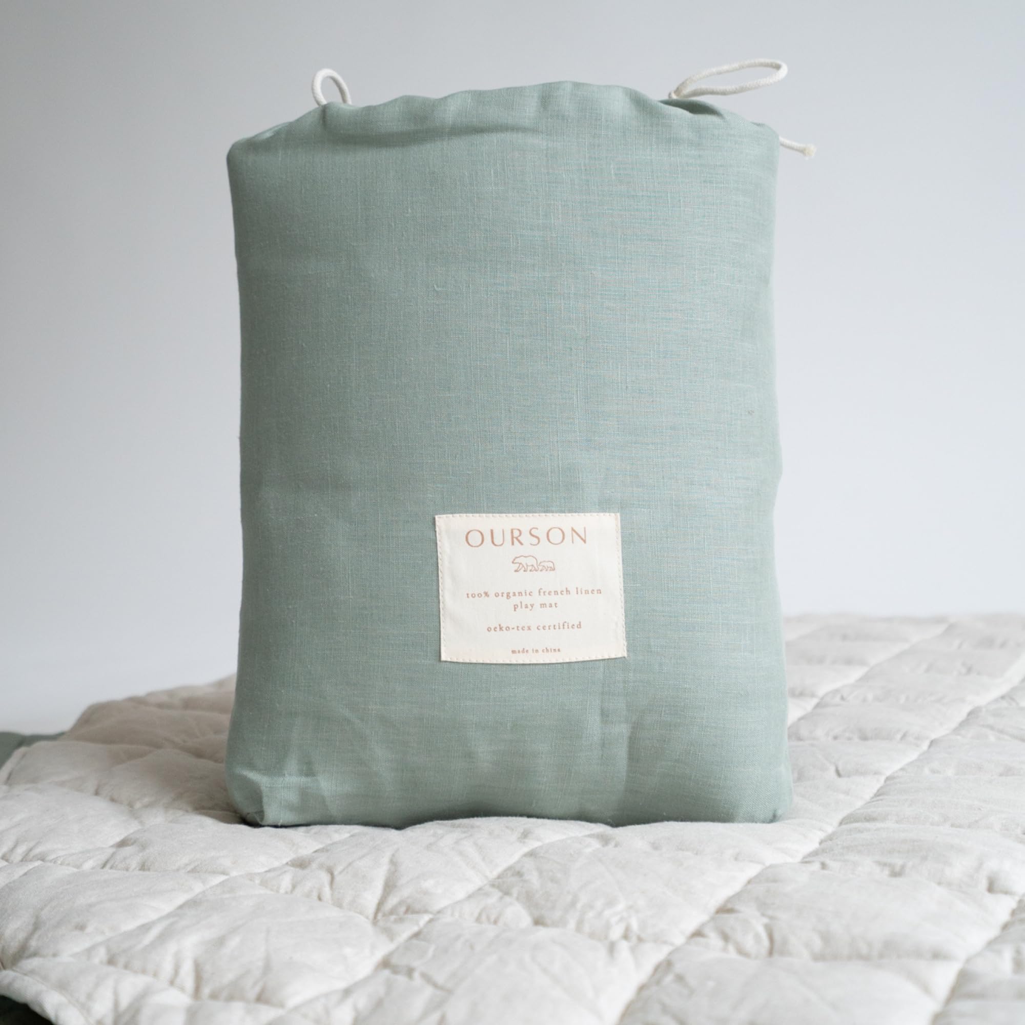 Organic French Linen Playmat - 100% Natural Quilted Neutral Baby Play Mat (Sage Green) | Eco-Friendly Nursery Floor Mat for Infants & Toddlers | Perfect for Playtime, Tummy Time & Sensory Development