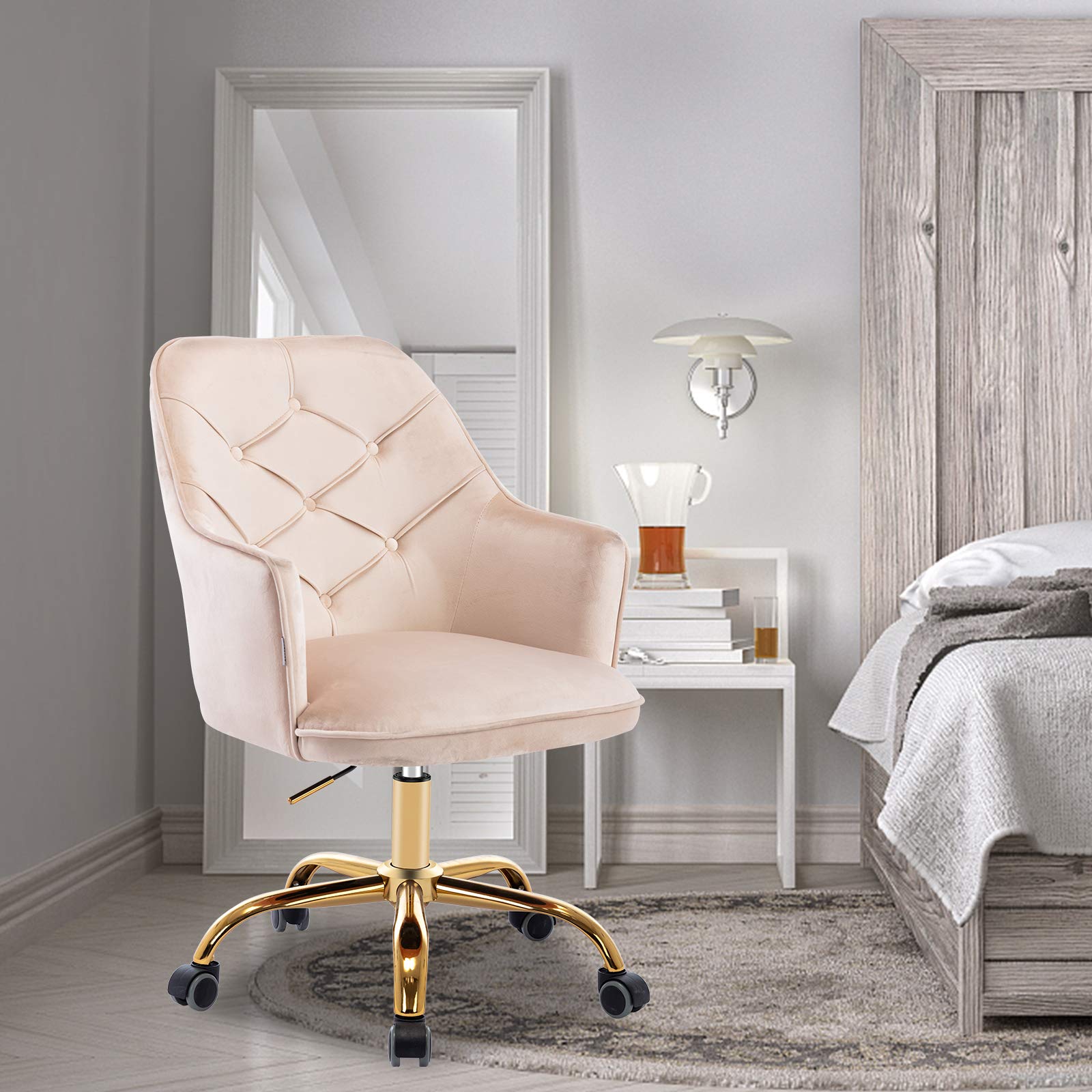 HomVent Velvet Home Office Chair - Modern Swivel Desk Chair with Adjustable Height & Soft Velvet Seat, Ergonomic Computer Chair for Work & Study, Perfect for Home Office, Gaming & Workspace (Beige)