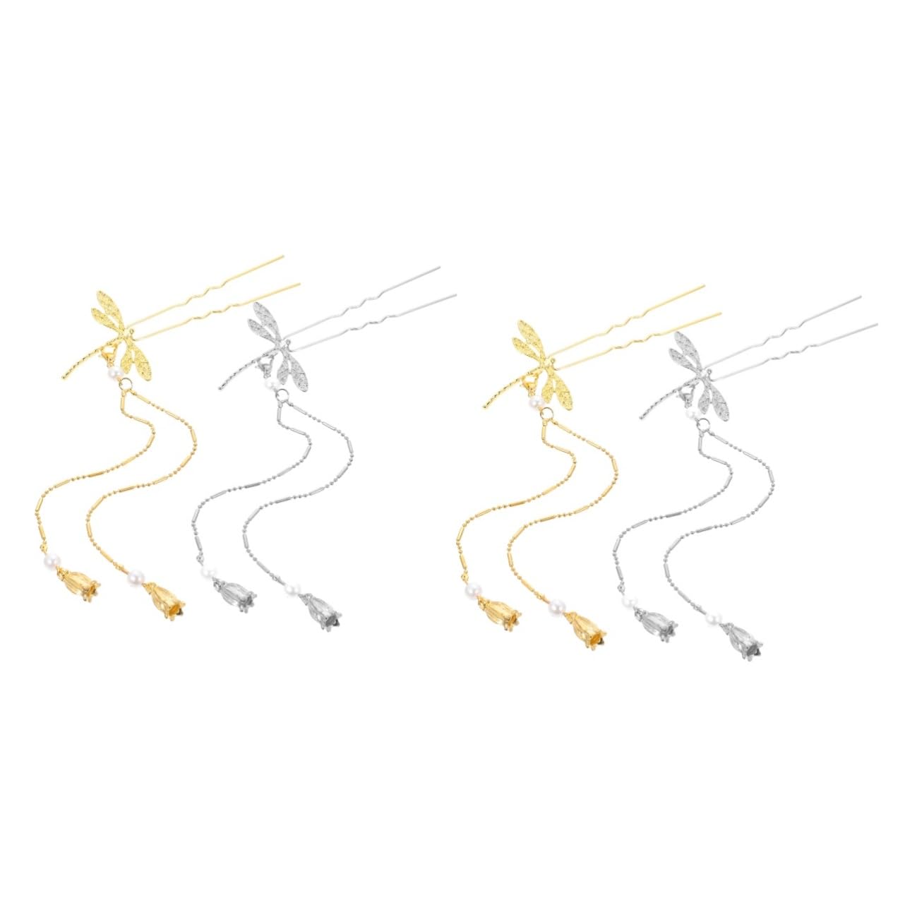 8 Pcs Gold Dragonfly Hair Clips - Metal U Shape Hair Forks with Tassel, Alloy Spring Hairpins for Bun & Updo Hairstyles | Perfect for Bridal, Wedding, Party & Everyday Wear