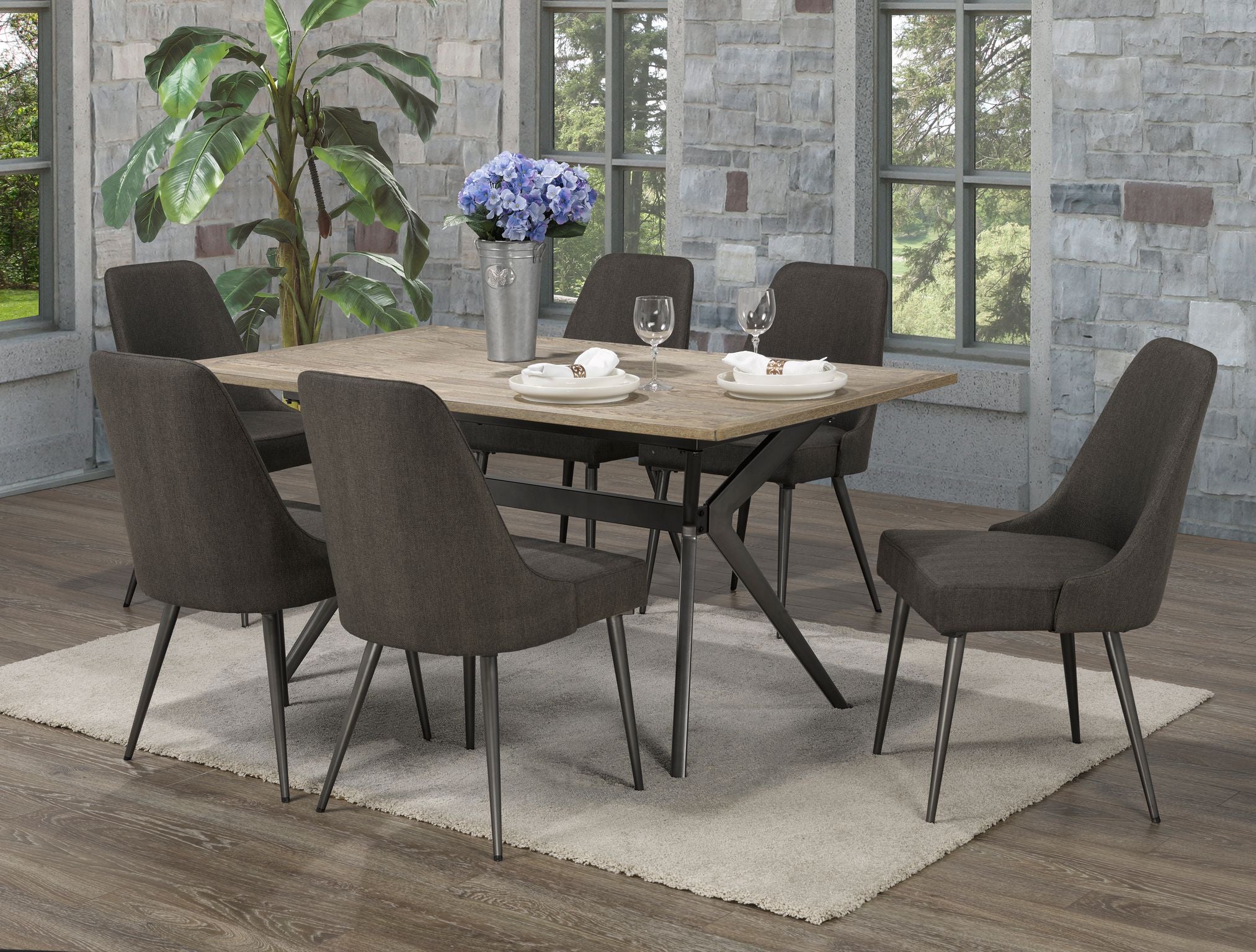 7-Piece Modern Dining Set - Dark Grey Wooden Table & Chairs for Kitchen, Dining Room, or Outdoor Patio