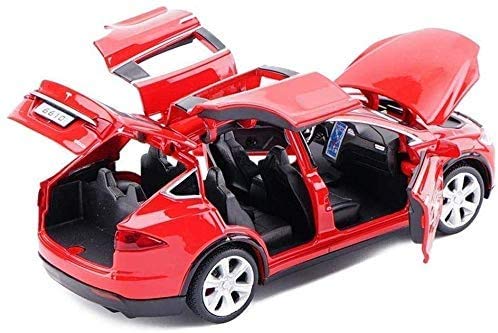 1:32 Scale Tesla Model X Alloy Diecast Pull Back Toy Car with LED Lights & Music - Mini Collectible Vehicle for Kids, Car Enthusiasts & Gift Ideas (Brilliant Red) - Perfect for Playtime, Display & Collecting