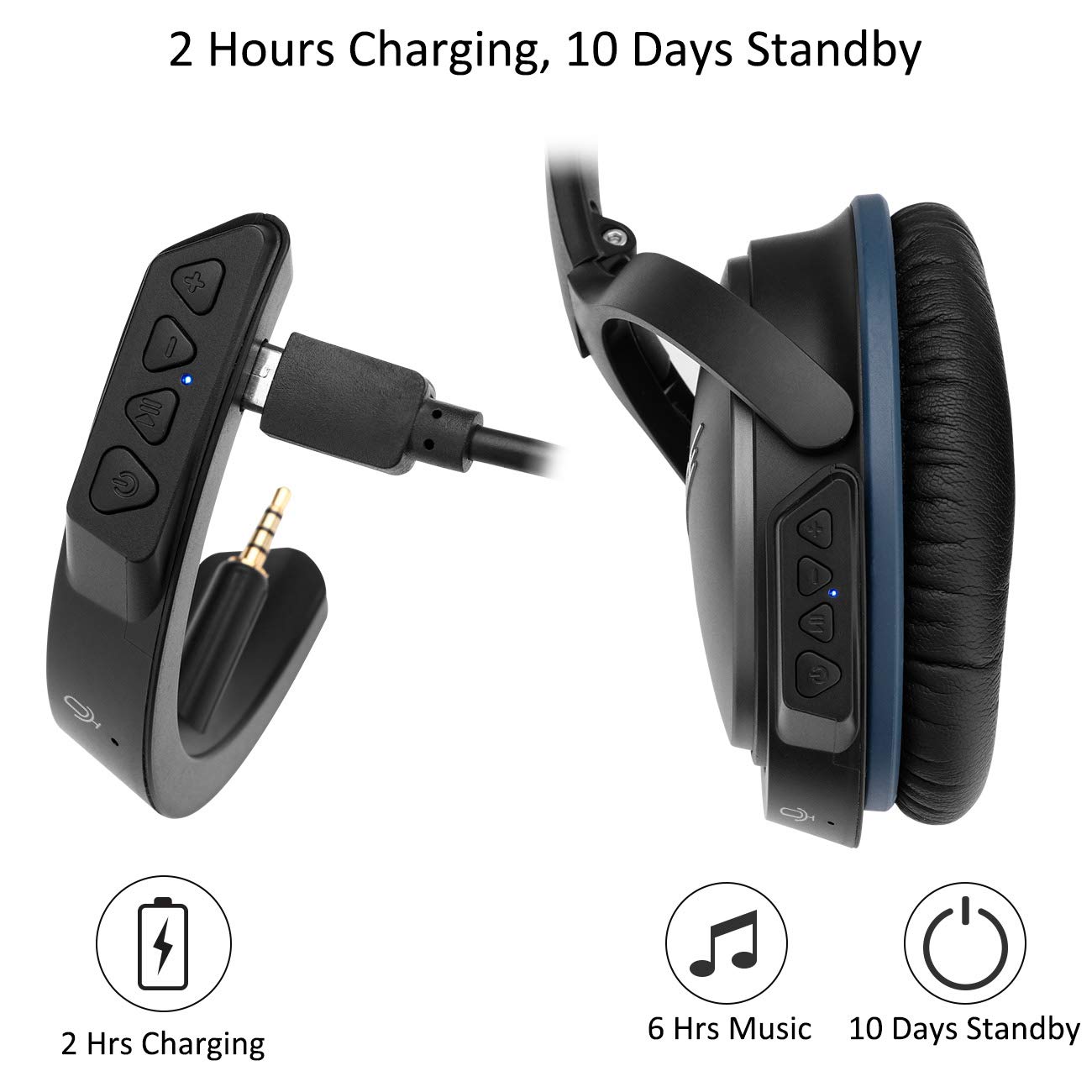 Upgraded aptX Wireless Bluetooth Adapter for Bose QuietComfort QC 25 Headphones with Mic & Volume Control - Black | Wireless Audio Streaming for Music, Movies & Calls | Perfect for Travel, Commuting & Office Use