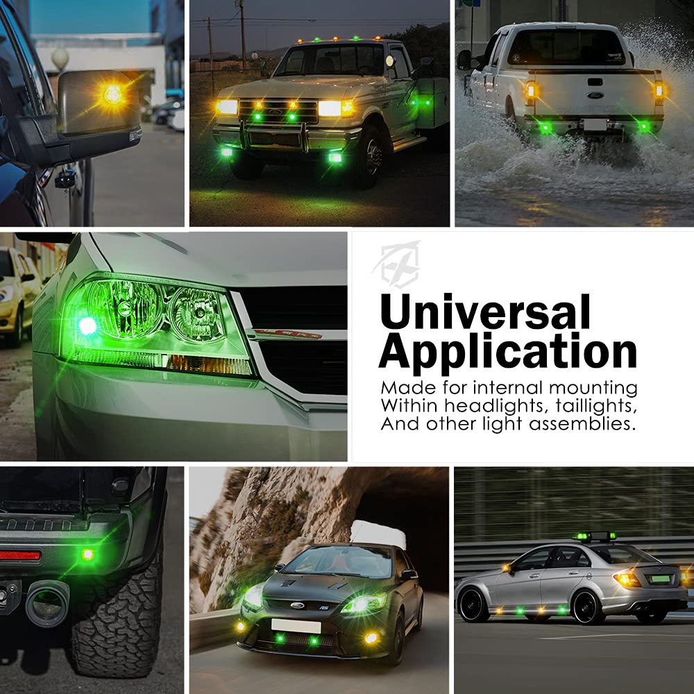Xprite Amber Green LED Hideaway Strobe Lights Kit - 20 Flashing Patterns with Control Panel for Headlights, Taillights & Fog Lights - 8PCs Emergency Vehicle Lighting for Trucks, SUVs, Vans & Cars - Perfect for Roadside Emergencies, Construction Zones & Security Vehicles