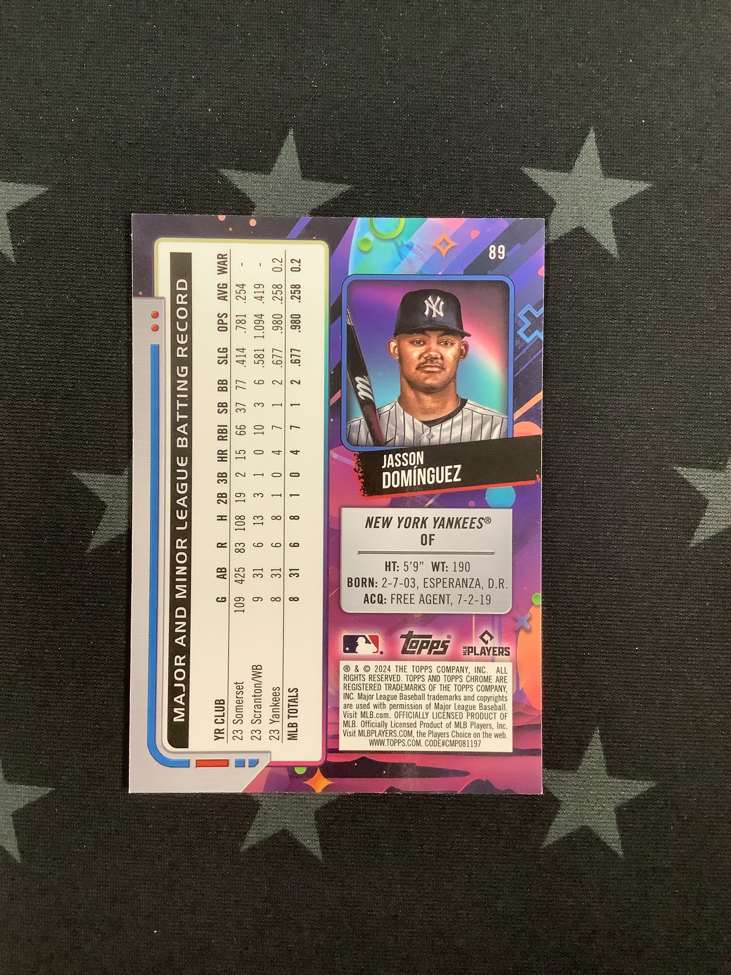 2024 Topps Cosmic Chrome #89 Jasson Dominguez Aqua Equinox Rookie Card #164/199 - New York Yankees Baseball Trading Card for Collectors & Fans - Perfect for Sports Memorabilia Displays & Investment Collections