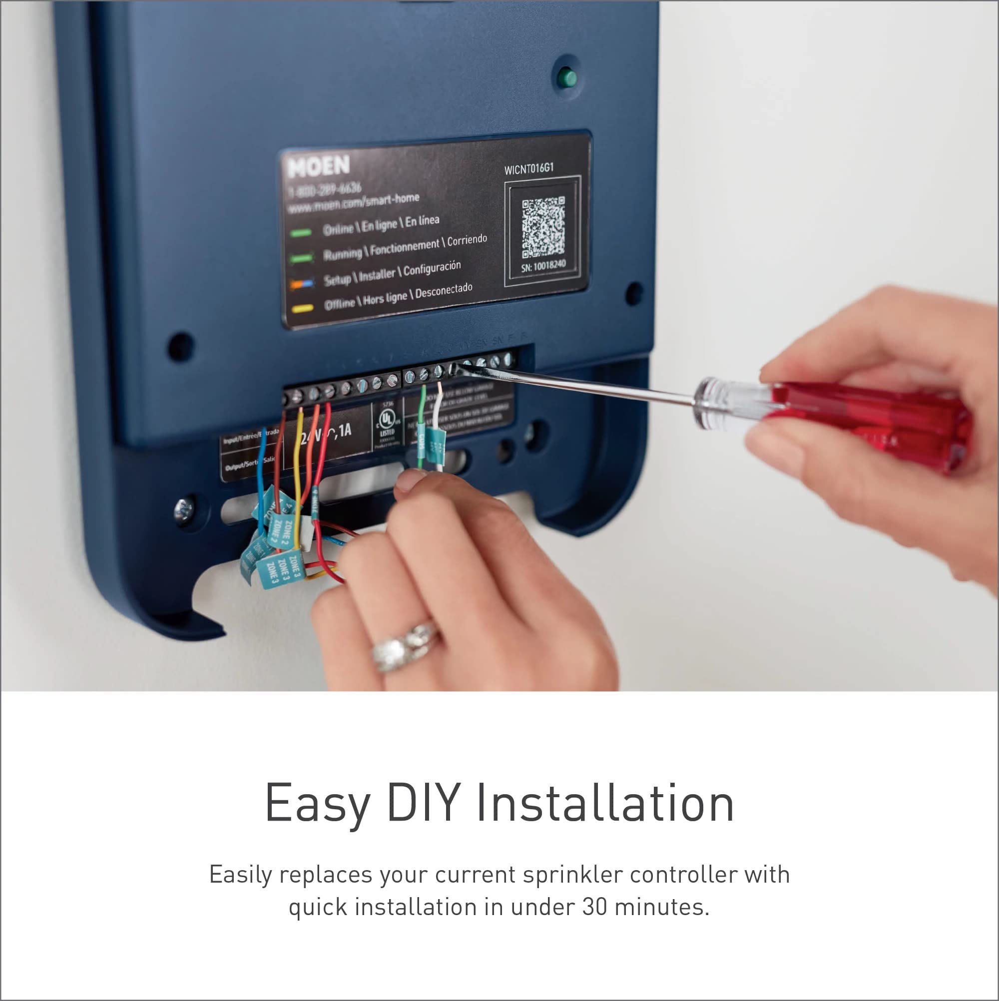 Moen 8-Zone Smart Wi-Fi Sprinkler Controller - Automatic Water Timer Irrigation System for Lawns & Gardens (WICNT008G1USA) | Perfect for Smart Home Landscaping & Water Conservation