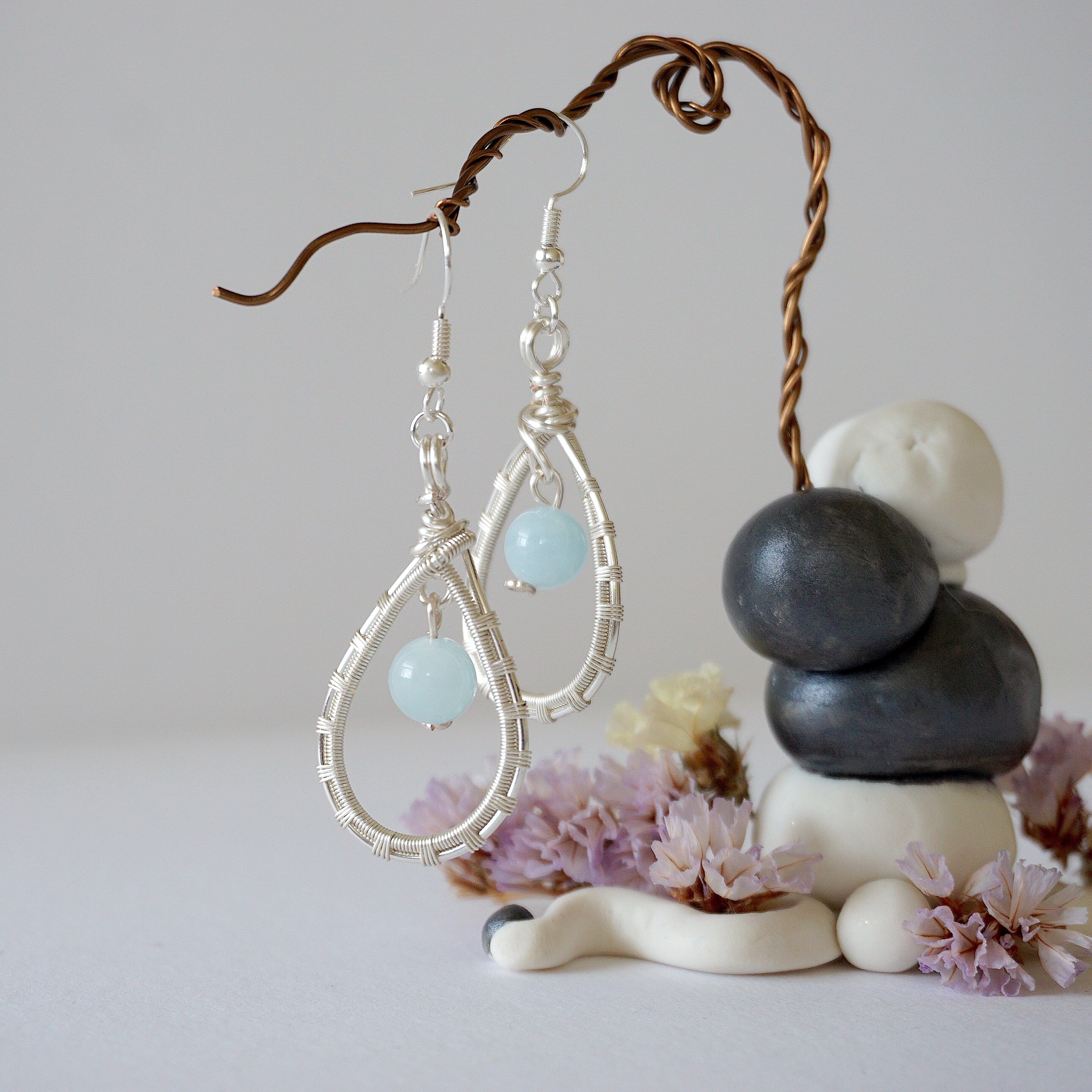 Elegant Aquamarine Round Wire Earrings - Silver Plated for Women | Perfect for Parties, Weddings & Everyday Wear