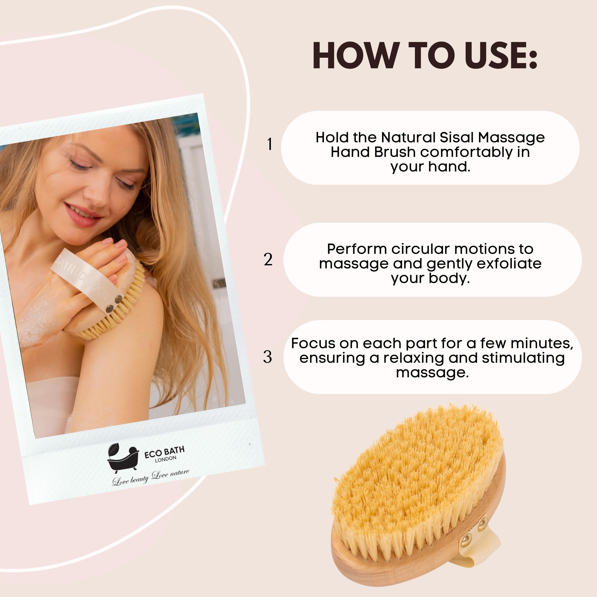 Eco Bath London Natural Sisal Massage Hand Brush - Exfoliating Dry Body Brush for Skin Renewal & Circulation Boost with Natural Bristles | Perfect for Spa, Home Use & Self-Care Routine