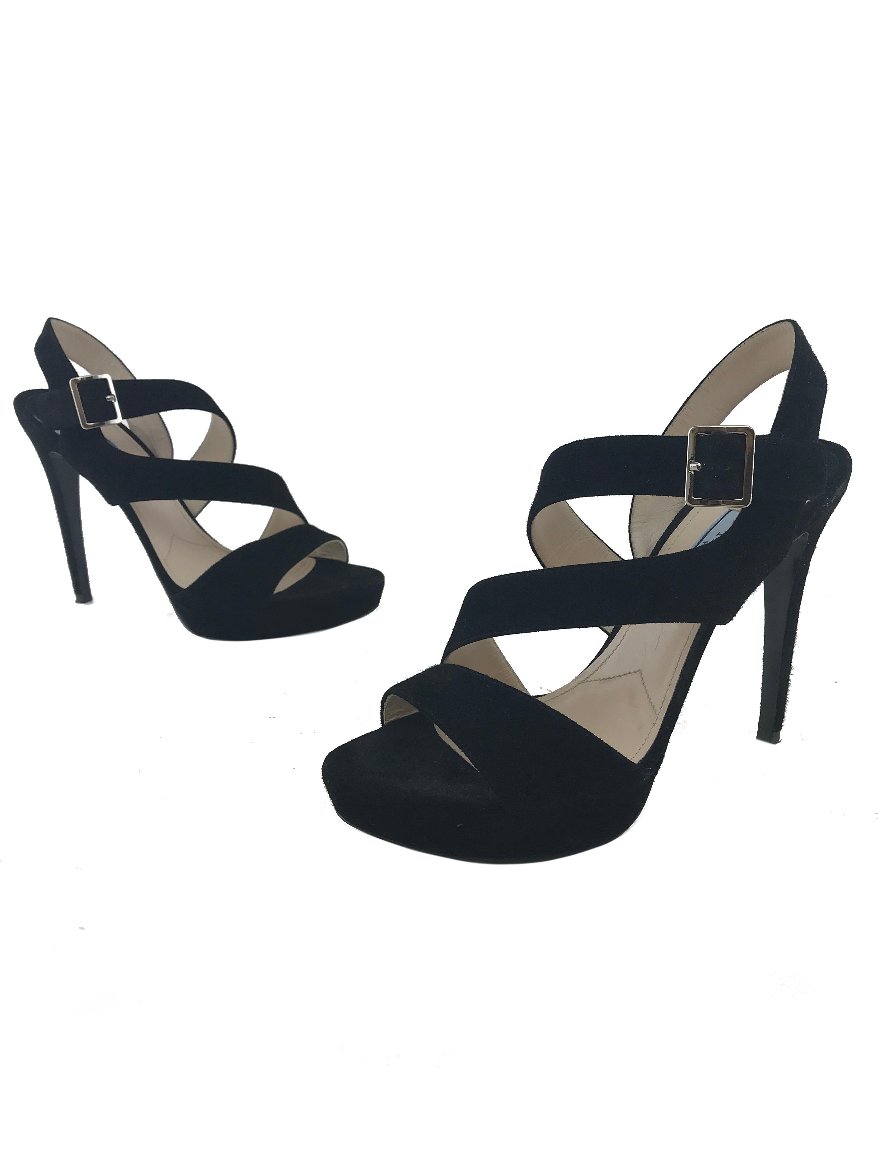Prada Suede Strappy Platform Sandals Women's Size 7.5 | Luxury Designer High Heel Sandals for Summer, Parties & Weddings