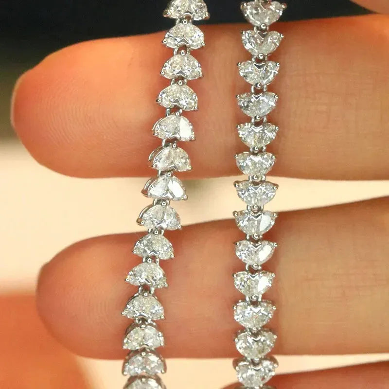 18K White Gold Heart Shaped Diamond Bracelet for Women - 3.9ct Natural Diamonds, Elegant Fine Jewelry for Wedding, Engagement & Party | Perfect Gift for Anniversary, Valentine's Day & Special Occasions