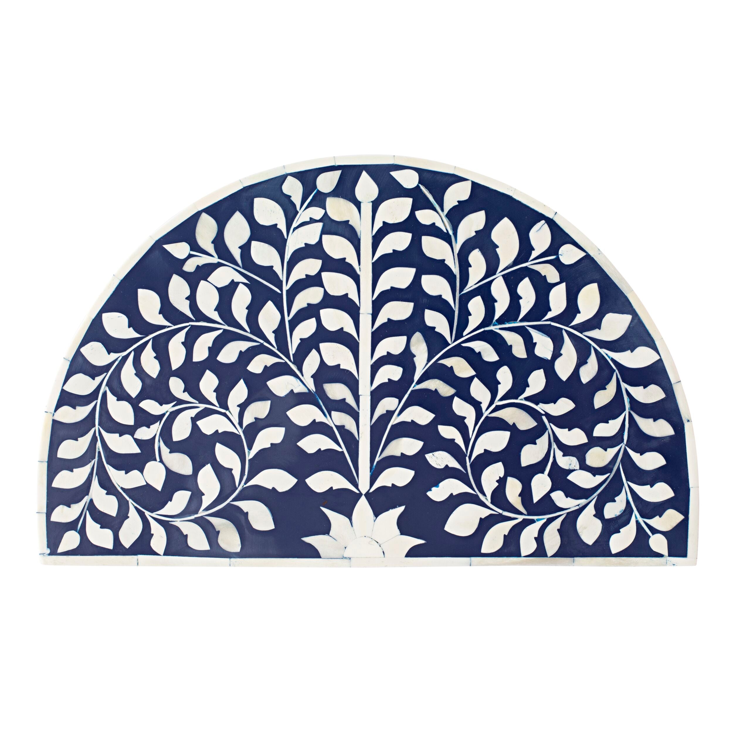 Exquisite Blue and Gold Bone Inlay Half Moon Side Table - 44cm Handcrafted Accent Table for Living Room, Bedroom, or Entryway Decor