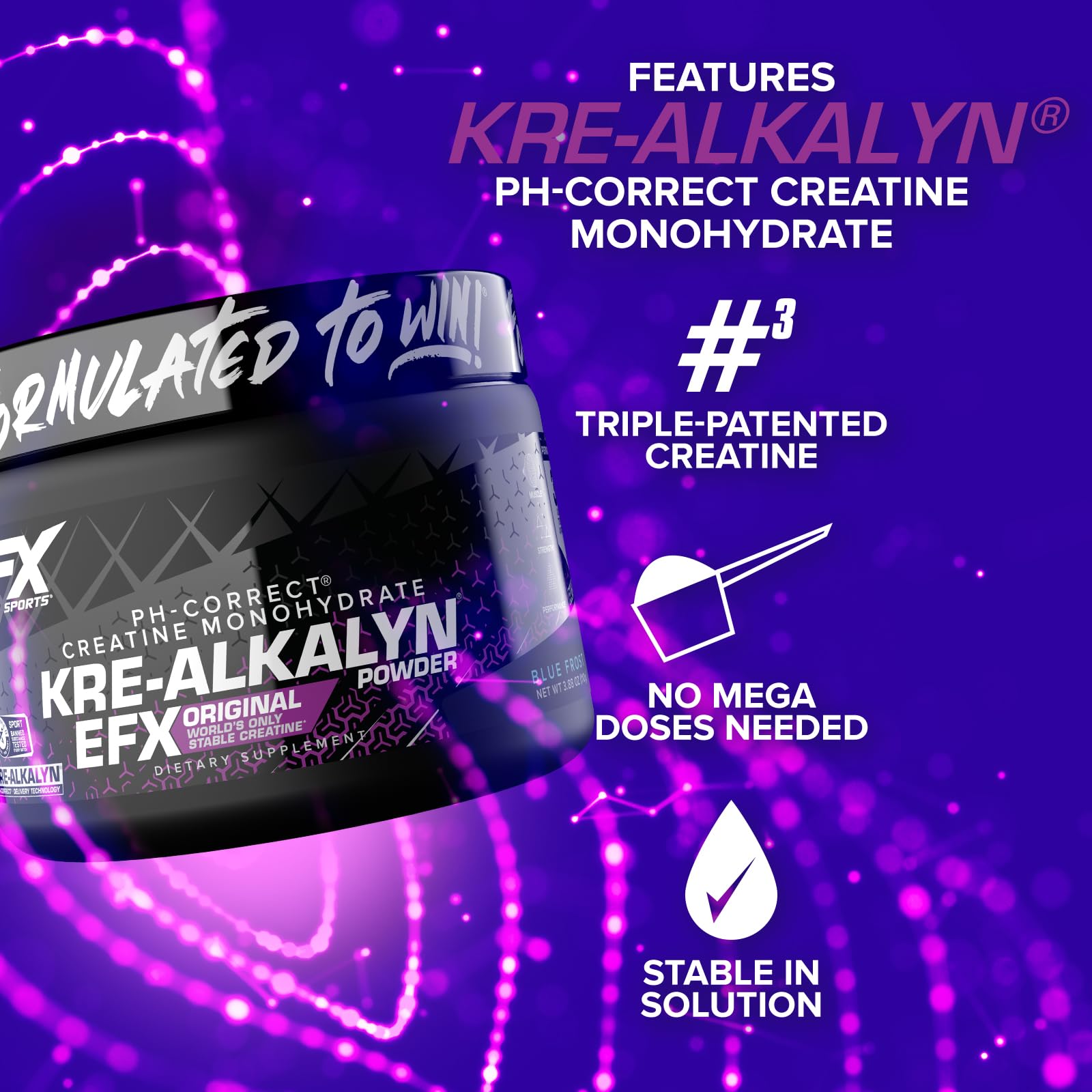 EFX Sports Kre-Alkalyn EFX Creatine Monohydrate Powder Supplement - pH Balanced for Strength, Muscle Growth & Performance - 55 Servings Blue Frost - Pre-Workout & Post-Training Recovery Boost