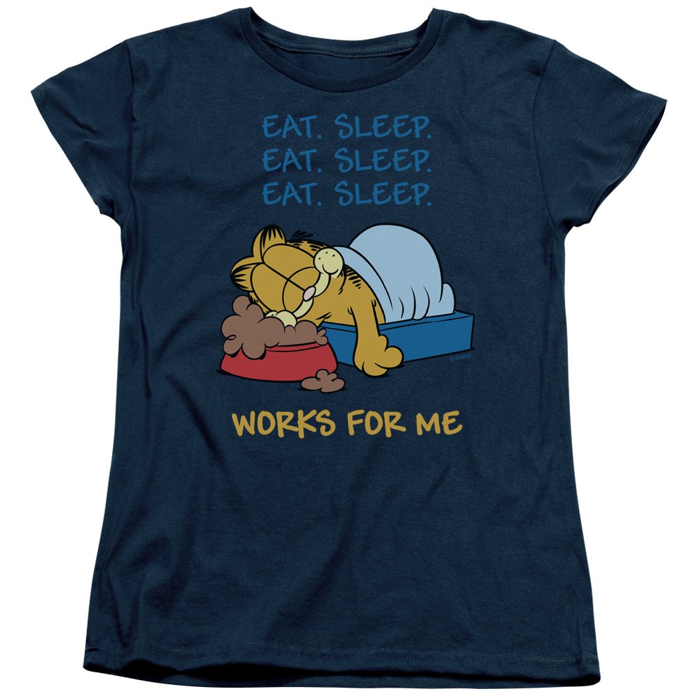 Trevco Garfield 'Works for Me' Women's Graphic T-Shirt - Funny Cat Lover Tee for Casual Wear & Gift Giving