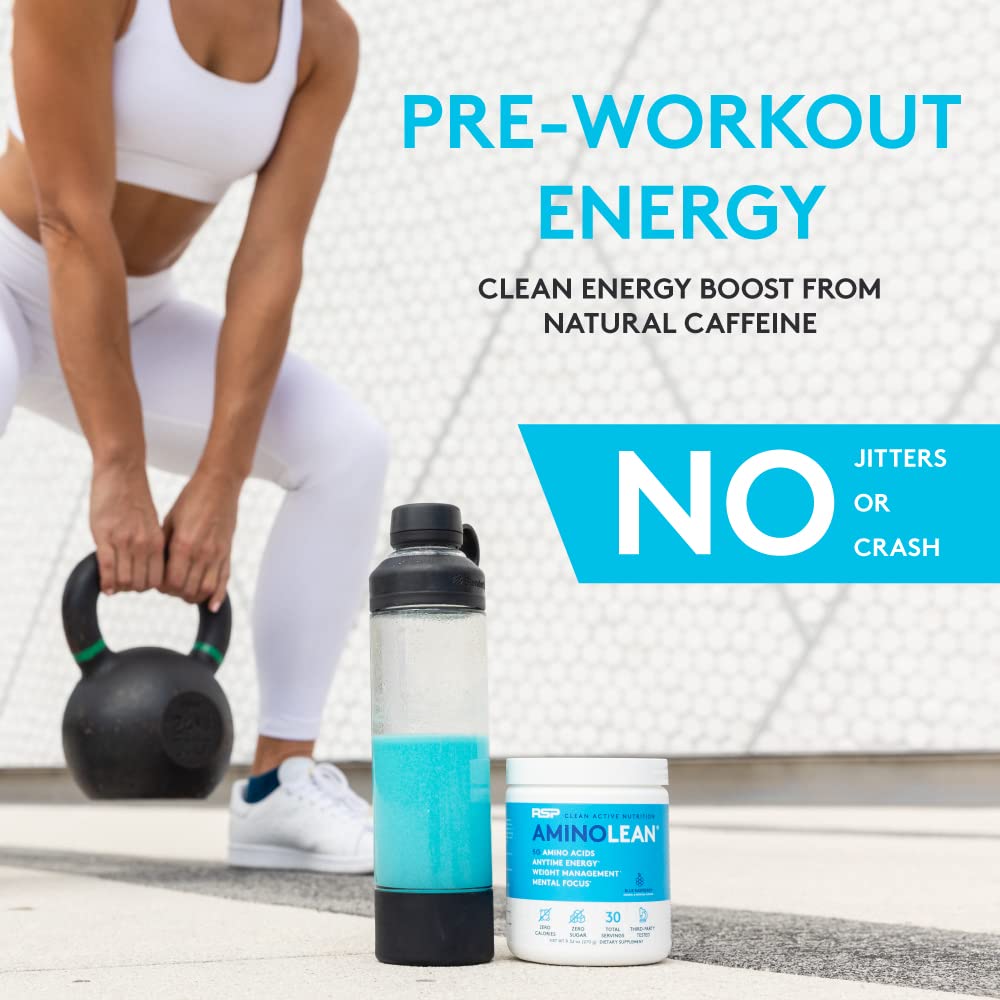 RSP NUTRITION AminoLean Pre Workout Powder - Vegan BCAA Amino Acids with Natural Caffeine for Energy & Weight Management | Preworkout Boost for Men & Women | 30 Servings | Perfect for Gym, Running & Fitness Training