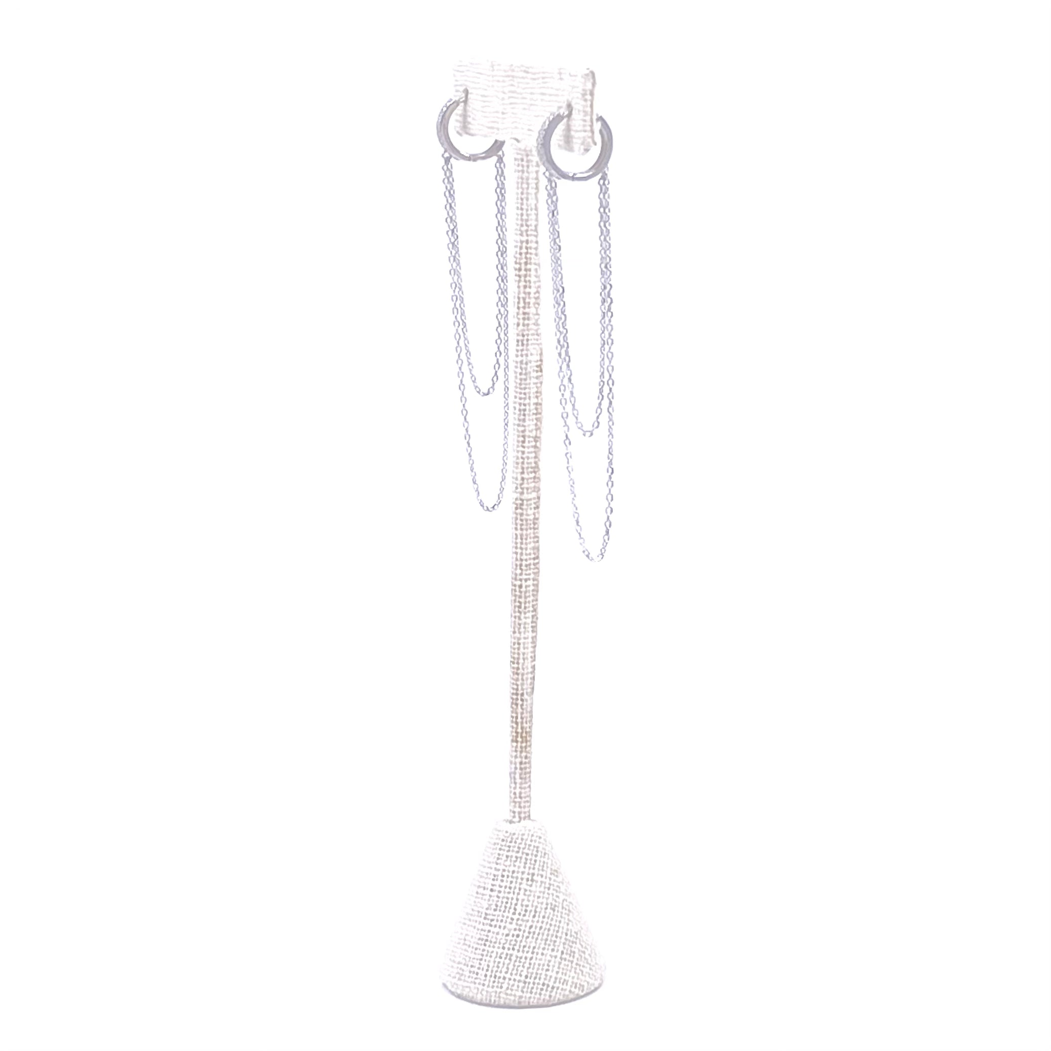 Ashley Gold Sterling Silver 2 Drop Double Chain CZ Hoop Earrings for Women - Elegant Cubic Zirconia Dangle Earrings for Party, Wedding & Evening Out