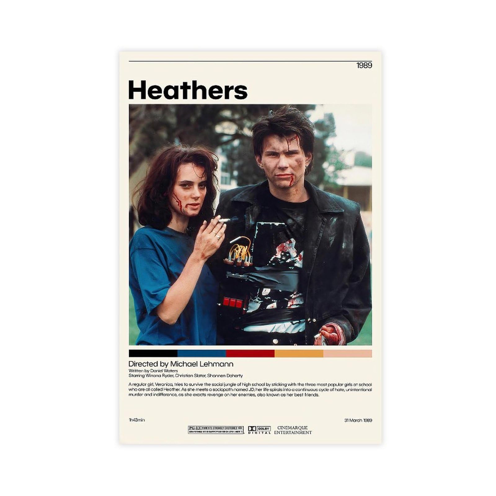 Heathers Classic Retro Movie Poster - Cool Wall Art Print, Unframed Canvas Decor for Room Aesthetic, Perfect Gift (12x18 inches, 30x45cm) - Ideal for Home, Office, Dorm & Theater Room Decor