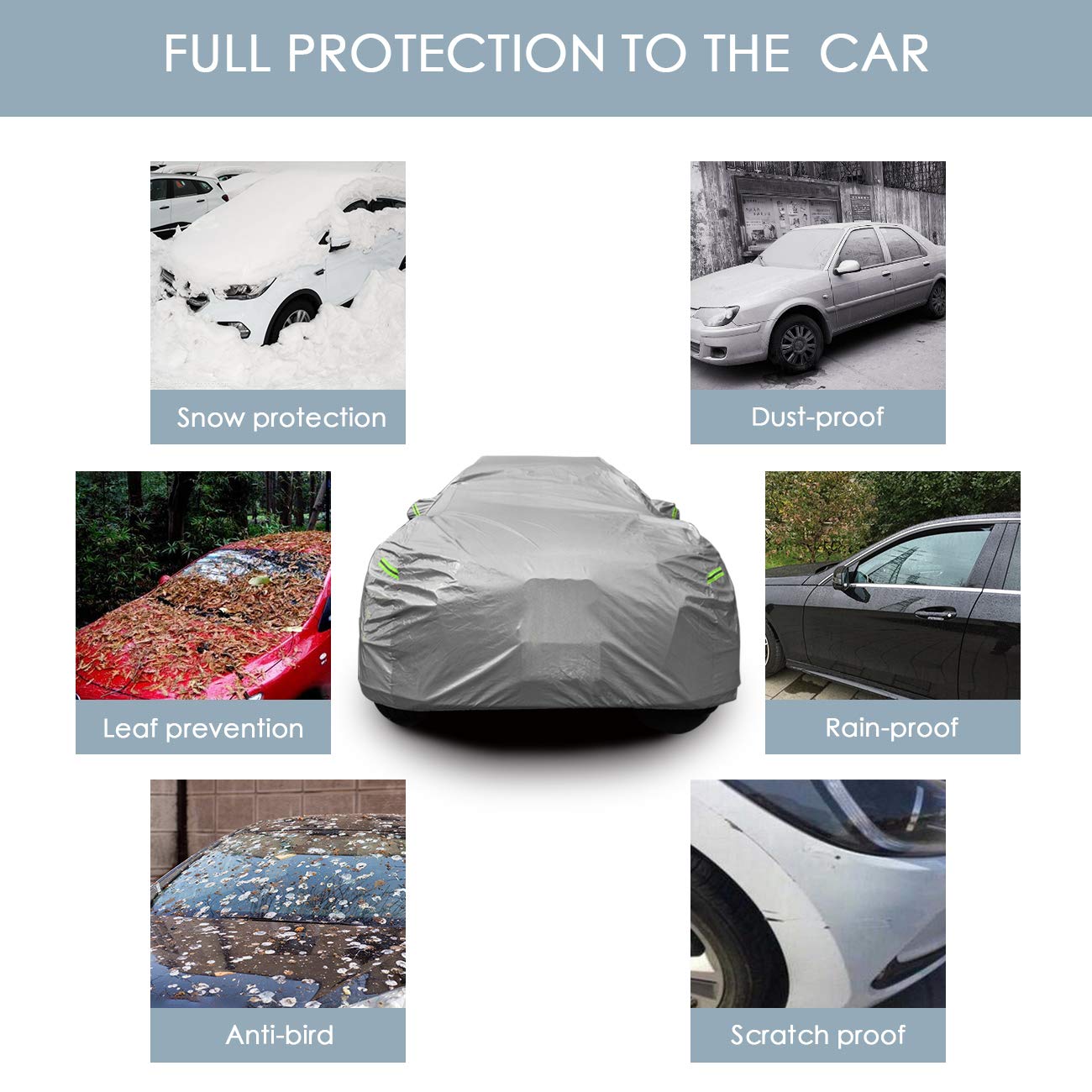 Waterproof All-Weather Car Cover - 210T Lightweight Breathable UV Protection for Auto, SUV (Up to 209