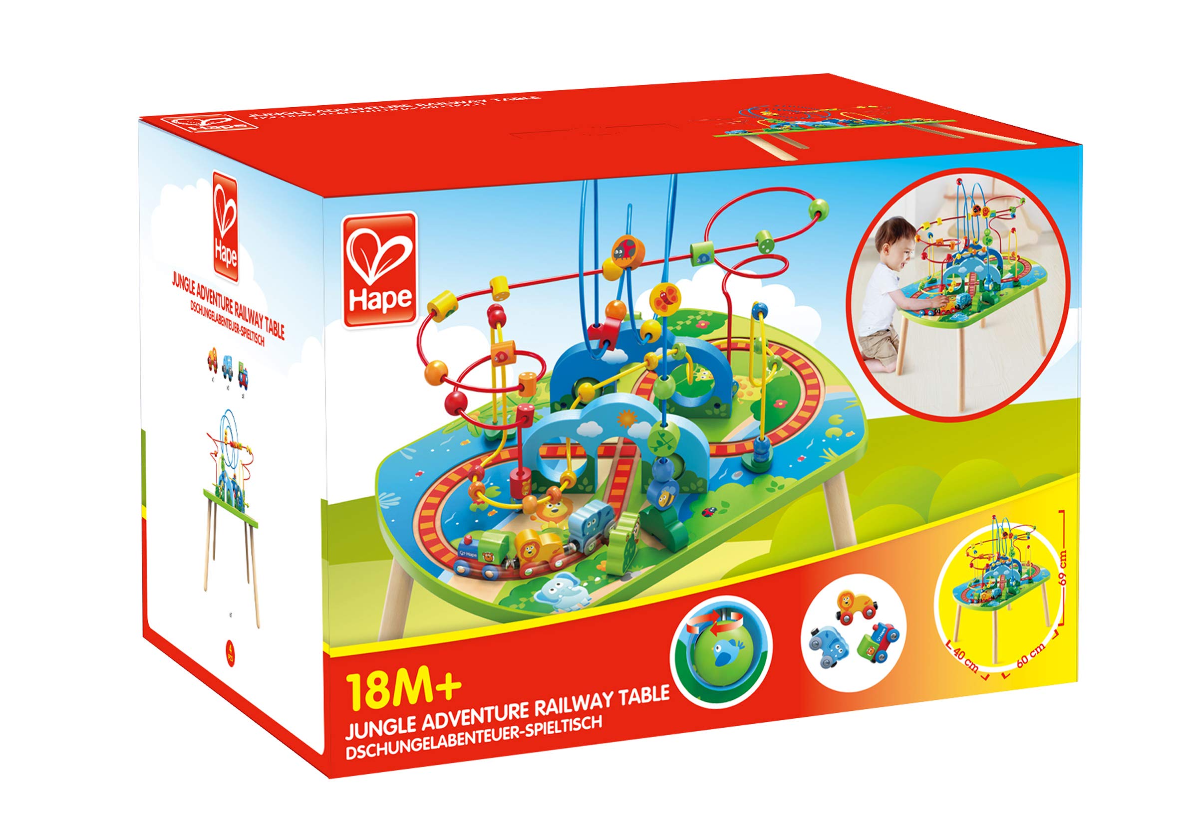 Hape Jungle Adventure Railway Table - Kids Wooden Bead Maze Puzzle Activity Table with African Safari Theme, Educational Toys for Toddlers 2-4 Years | Perfect for Preschool Playrooms, Daycare Centers & Family Game Nights