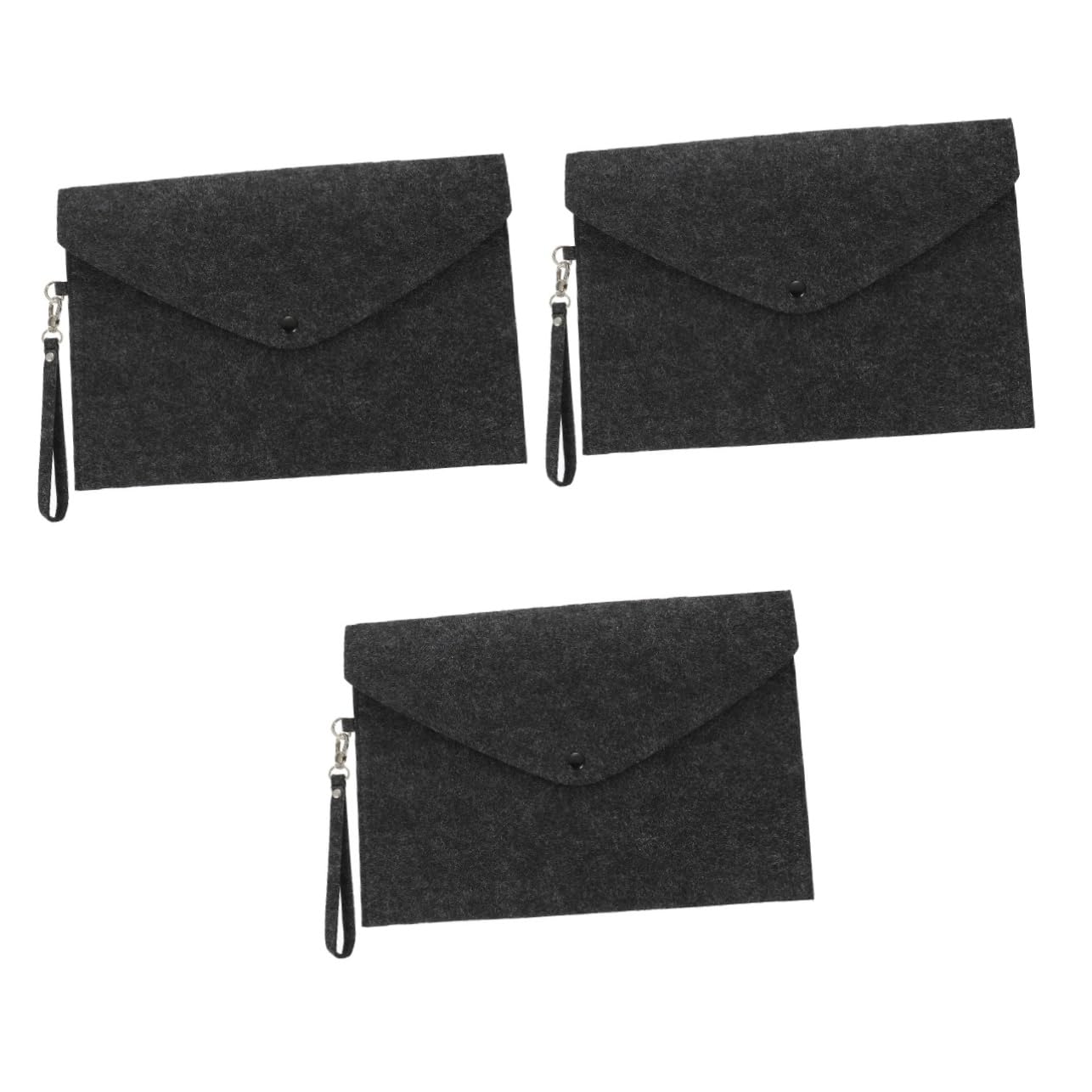 3-Pack Felt File Folders & Document Organizers - A4 Size Zippered Felt Bags for Desktop, Toiletry & Office Storage | Perfect for Files, Test Papers, Binders & Stationery Organization (Black)