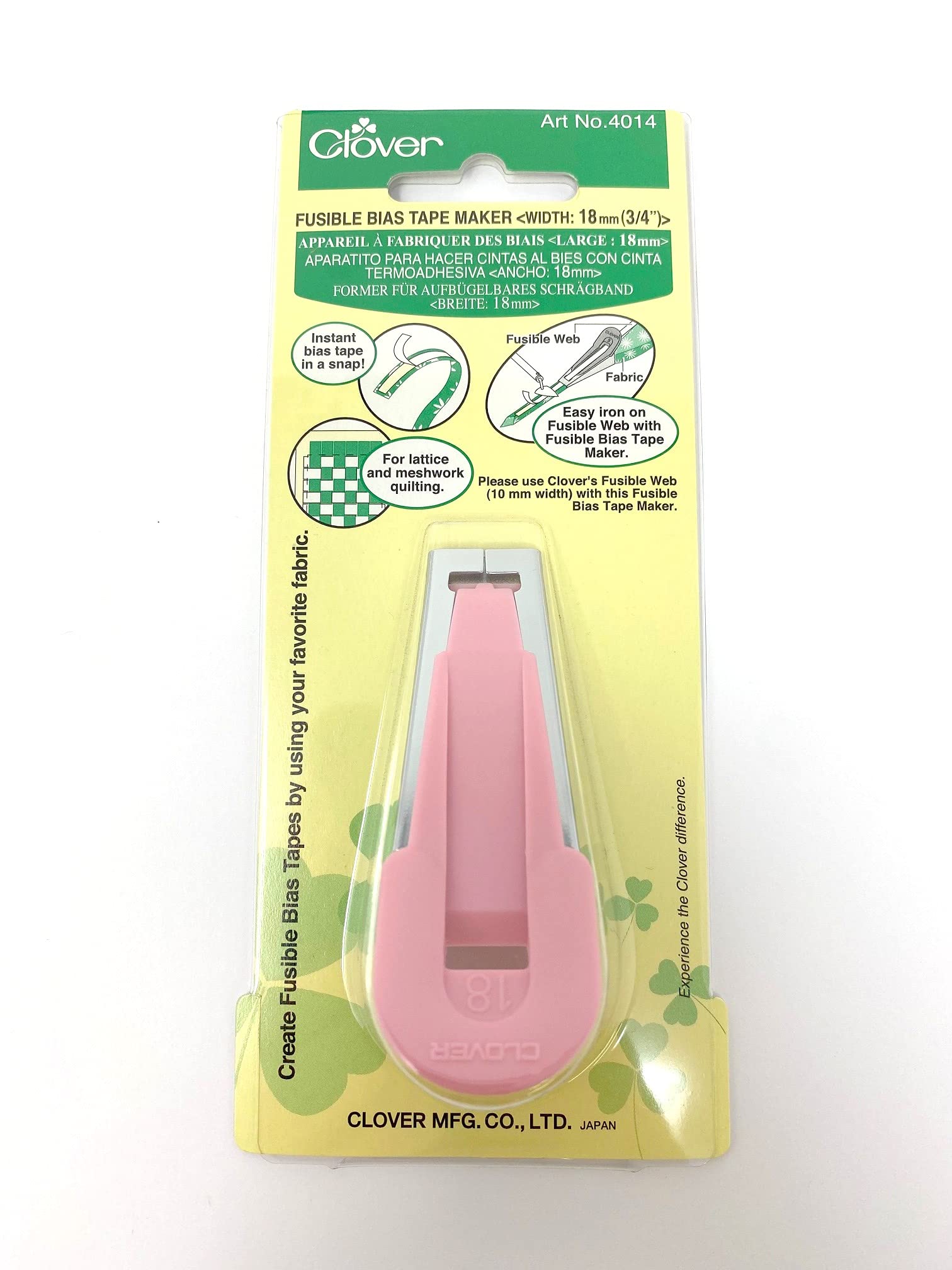 Clover FUSIBLE BIAS Binding Tape Maker 4014 3418MM - Sewing Machine Accessories for Quilting, DIY & Fabric Crafting - Perfect for Hemming, Binding Edges & Finishing Seams