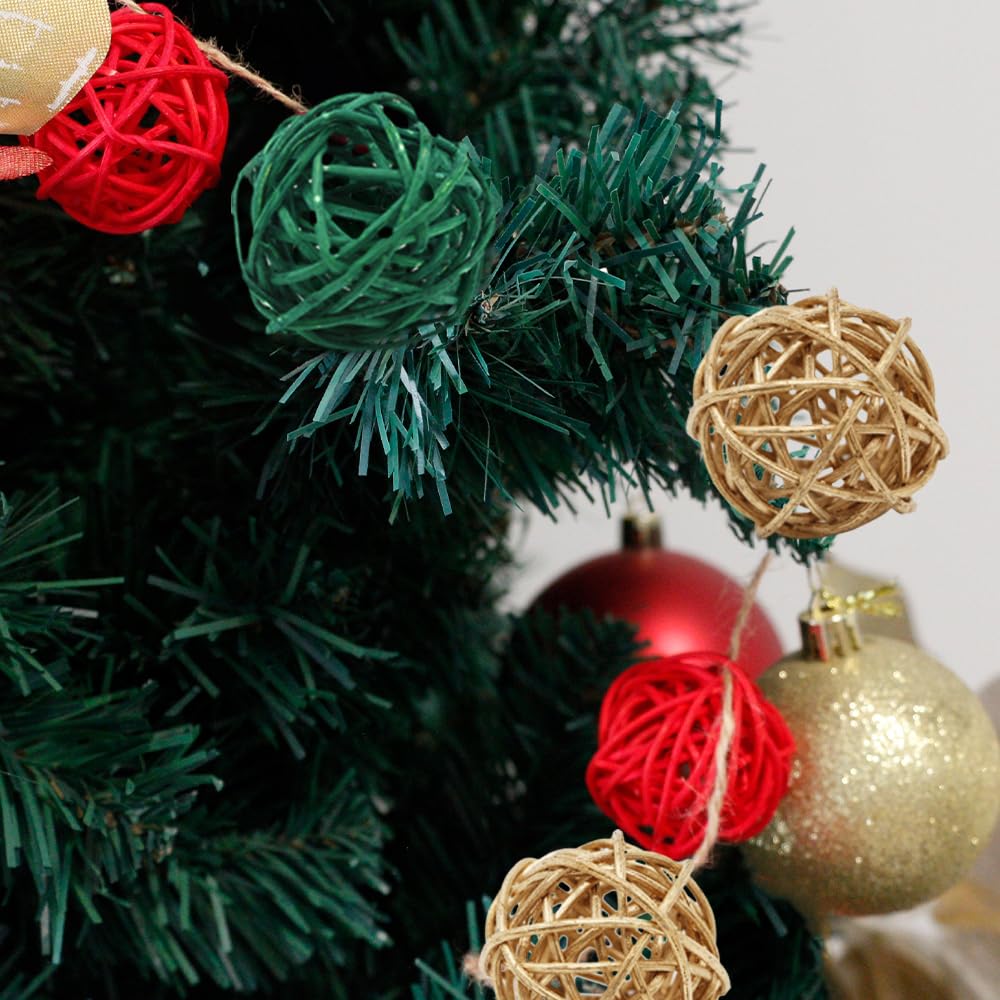 Qingbei Rina Christmas Wicker Rattan Balls - 20 PCS Decorative Orbs in Red, Green & Gold for Xmas Vase Fillers, Centerpieces & Bowl Decor | Perfect for Holiday Home Decor, Table Settings & Festive Gift Wrapping