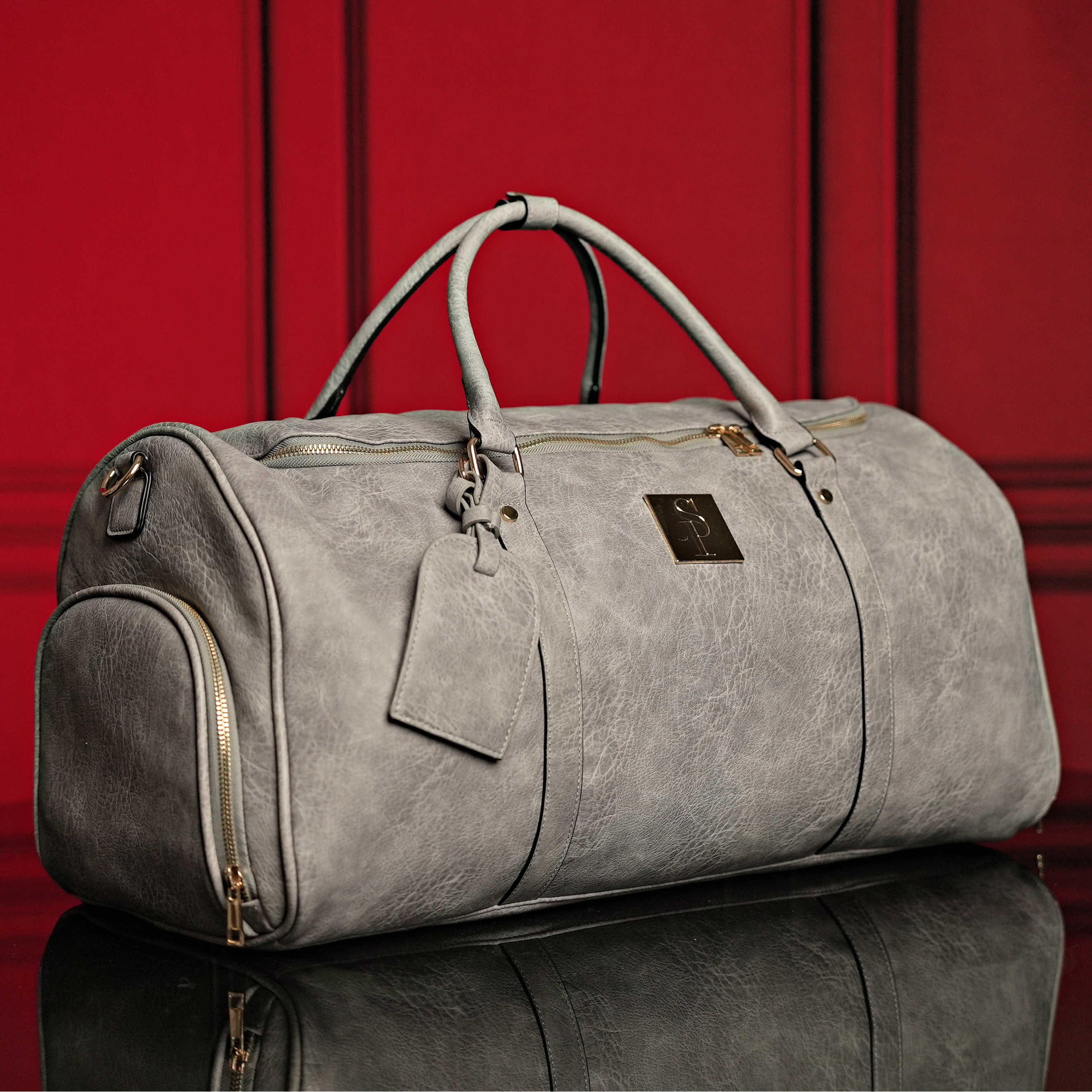 Premium Grey Tumbled Leather Signature Bag Set - Signature Backpack & Duffle Bag Combo for Travel, Work & Gym | Stylish & Durable Leather Accessories
