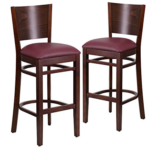 Burgundy Vinyl Seat/Walnut Wood Frame