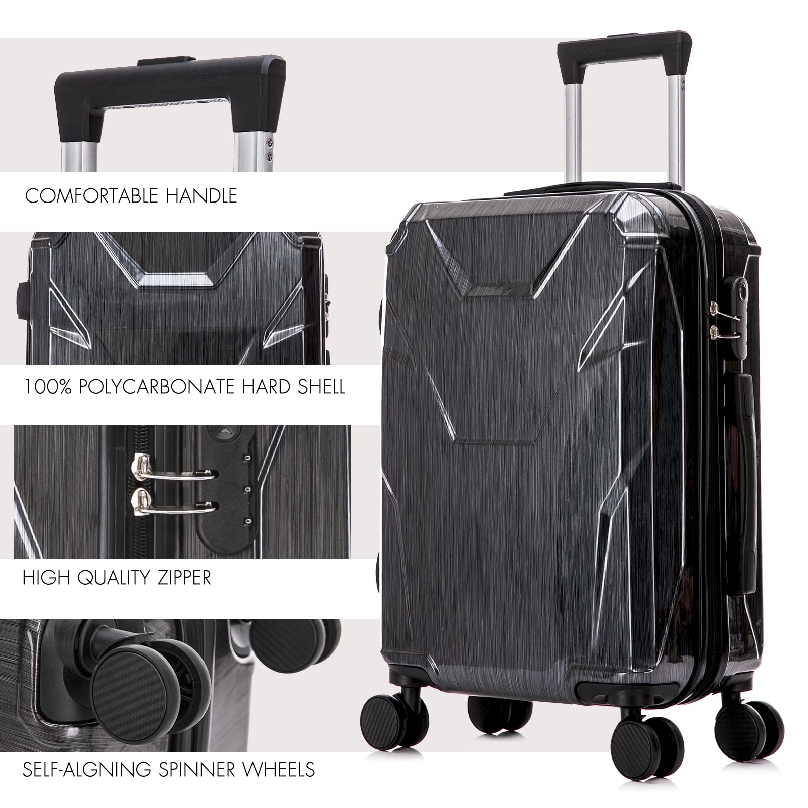 Apelila 4-Piece 18-28 Inch ABS Hardshell Luggage Set with 360° Spinner Wheels - Durable Carry On Suitcase for Travel (Black, 2-Pack) | Perfect for Family Vacations, Business Trips & International Travel