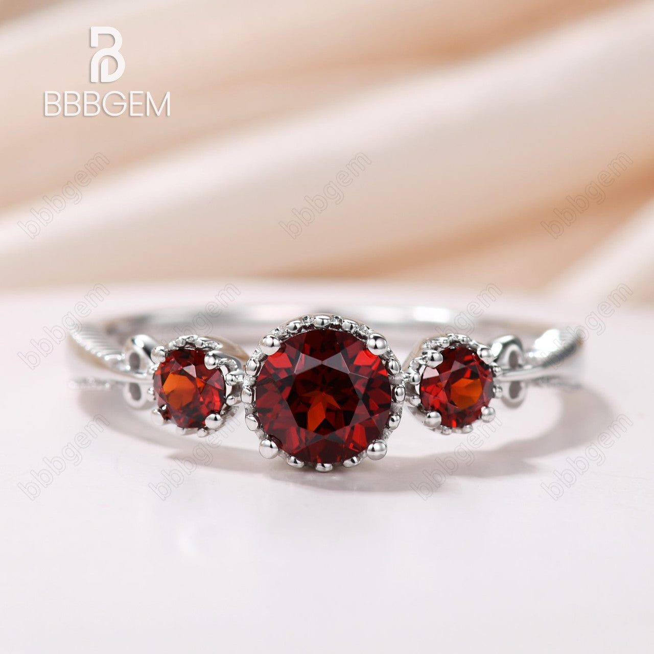 0.5CT Three Stone Round Garnet Engagement Ring in White Gold - January Birthstone Jewelry for Women, Perfect for Proposals, Anniversaries & Special Occasions