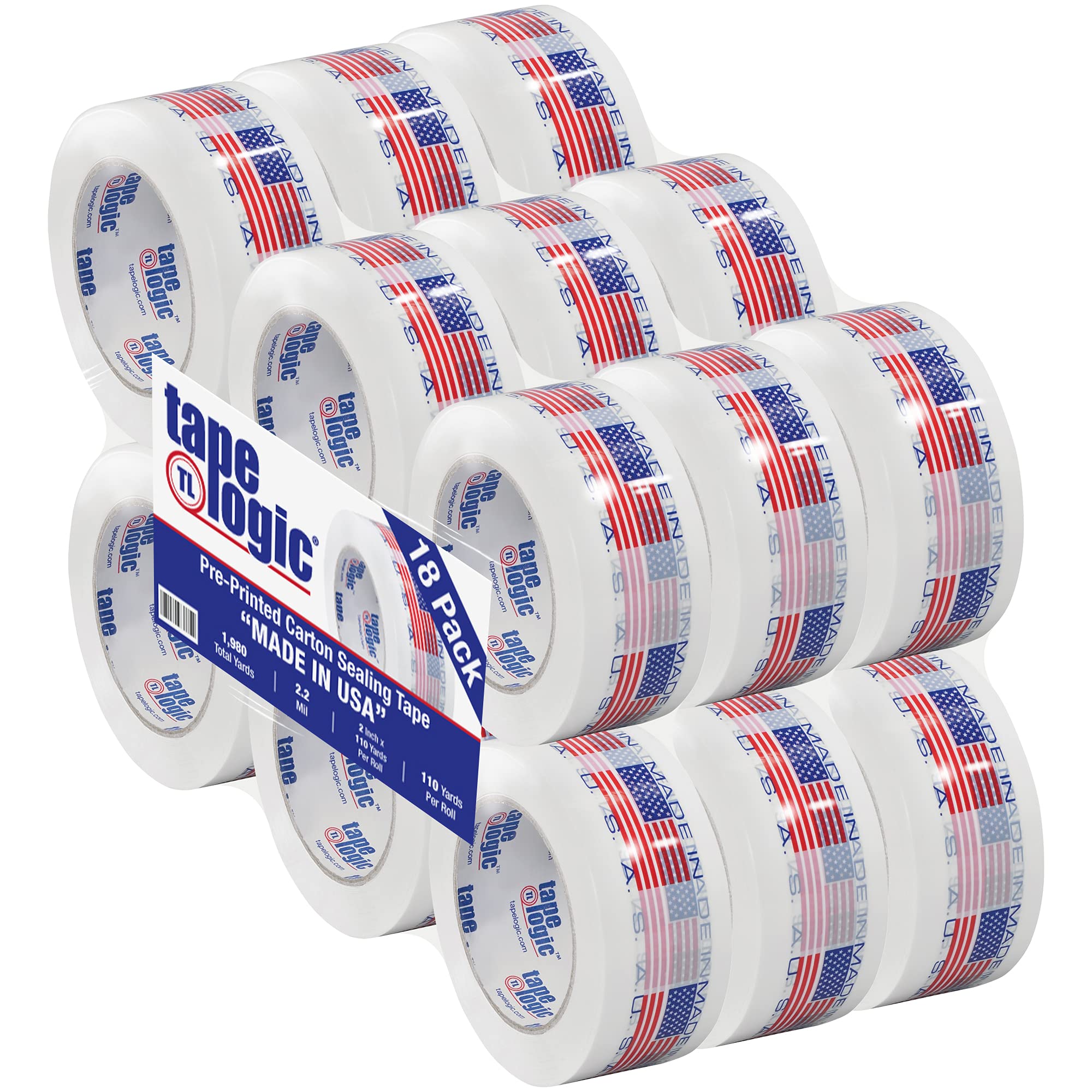 Aviditi Tape Logic 2 Inch x 110 Yard 2.2 Mil Red/White/Blue Heavy Duty Packing Tape - 18 Pack | Made in USA | Ideal for Shipping Boxes, Moving Supplies & Office Packaging
