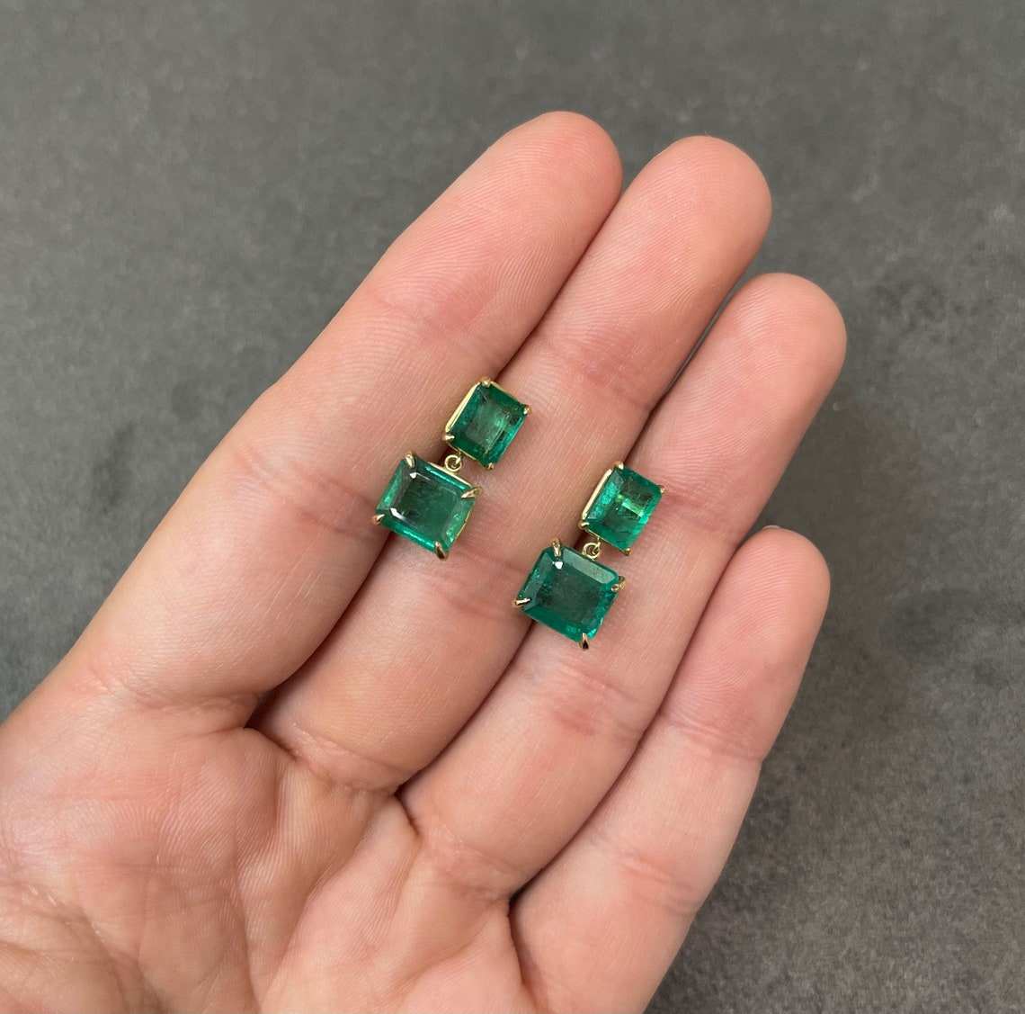 Natural AAA 6.0tcw Vivid Dark Green Emerald Dangle Drop Earrings in 18K Gold - Elegant Jewelry for Weddings, Parties & Special Occasions