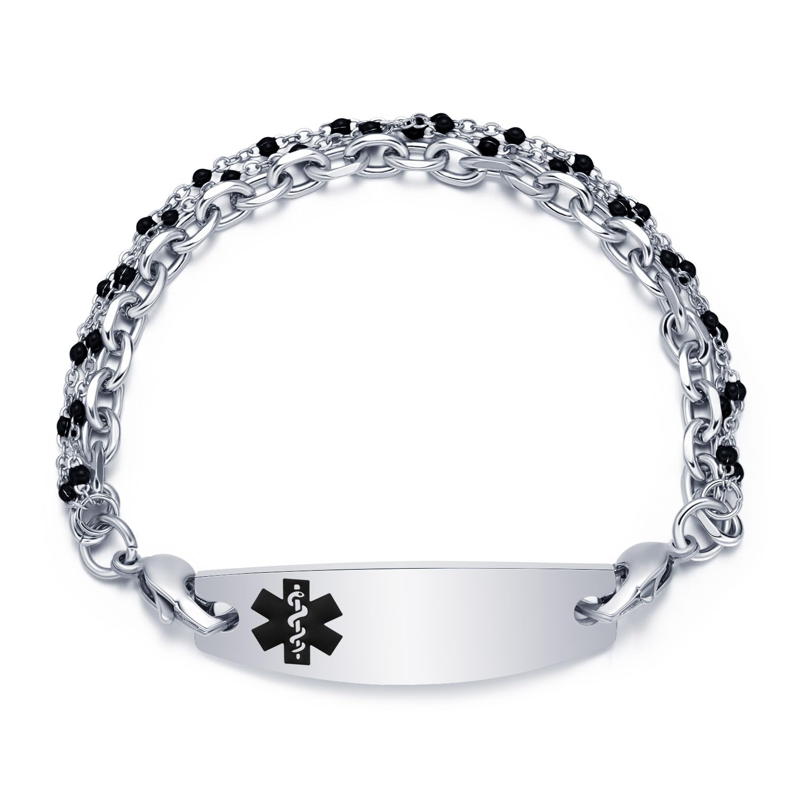 Custom Engraved Medical Alert Bracelet for Women - 3 Layer Stainless Steel Chain, Adjustable 5.5-8.5 Inches, Free Personalization - Perfect for Emergency Medical ID, Diabetes & Allergy Awareness